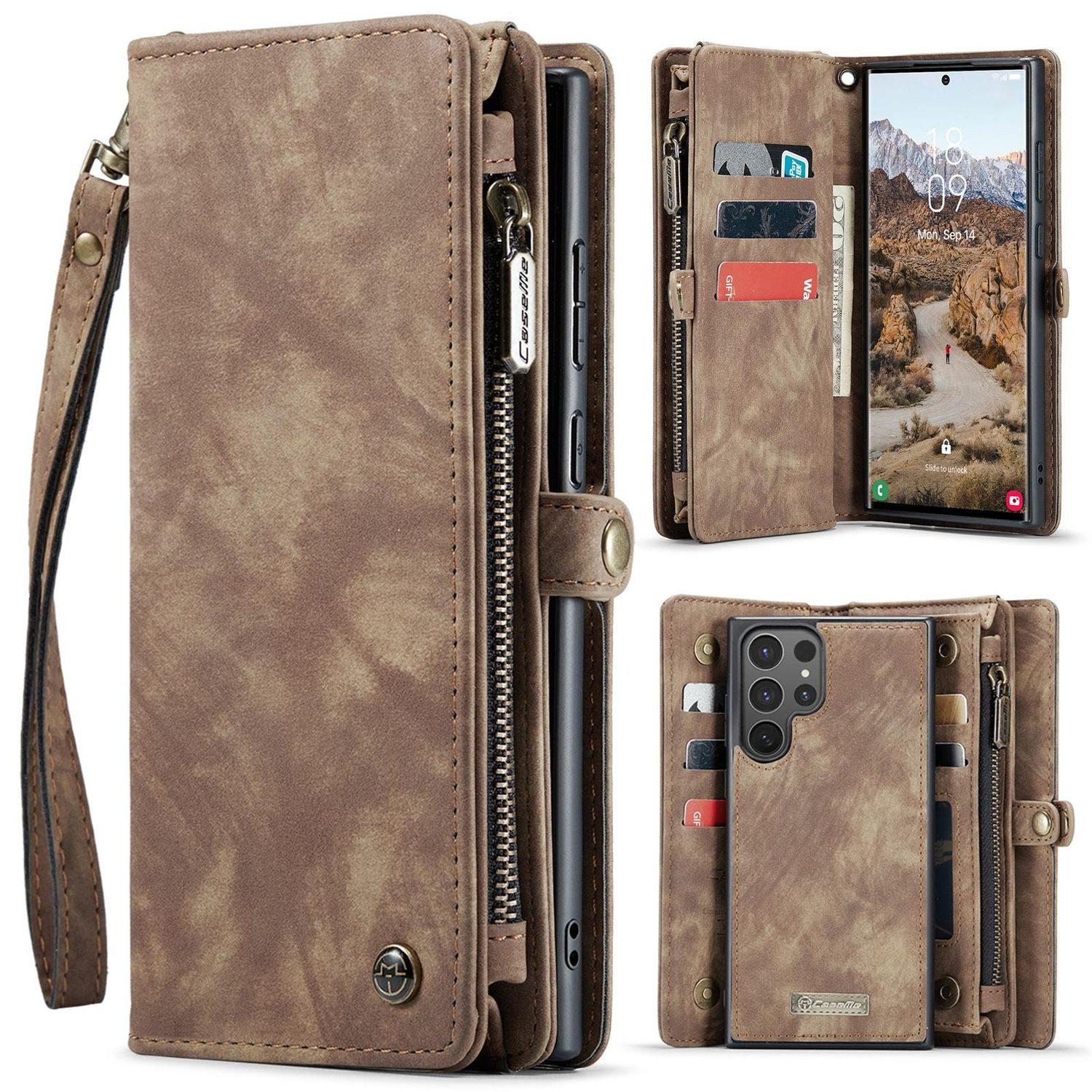 CaseMe Handyhülle Für Samsung Galaxy S25 Ultra 5G Kunstleder Multifunktion Tasche Hülle, Kunst-Leder Schutz Tasche Smart Case Multifunktion