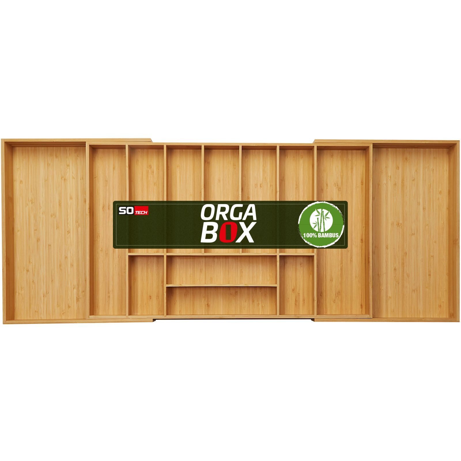 SO-TECH® Besteckeinsatz ORGA-BOX® Universal Bambus Besteckkasten verstellbar (1 St), geölt, 11 - 13 Fächer, Breite 750 - 1180 x Tiefe 470 mm