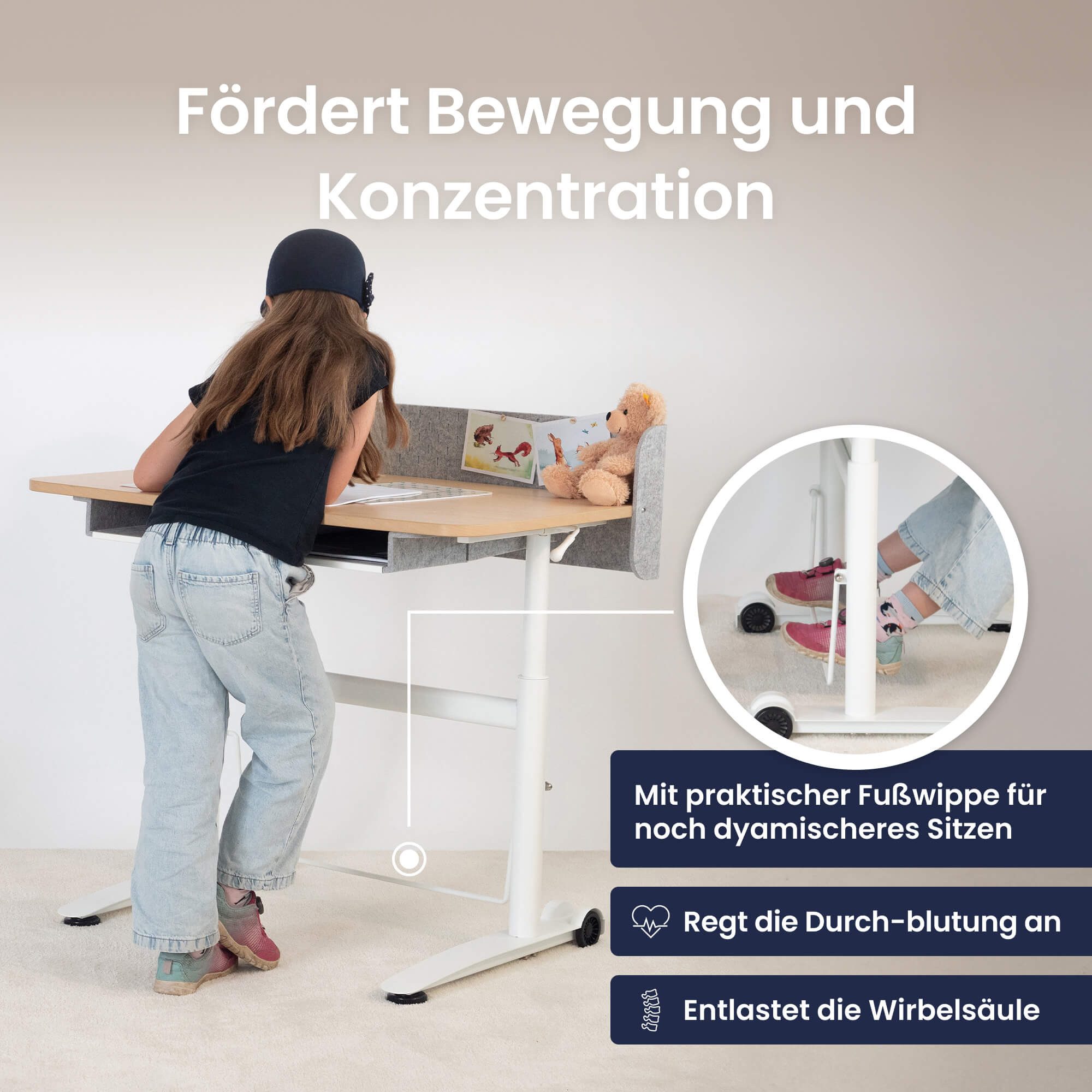 Ergotopia Kindertisch Desktopia Kids - Höhenverstellbarer Kinderschreibtisch