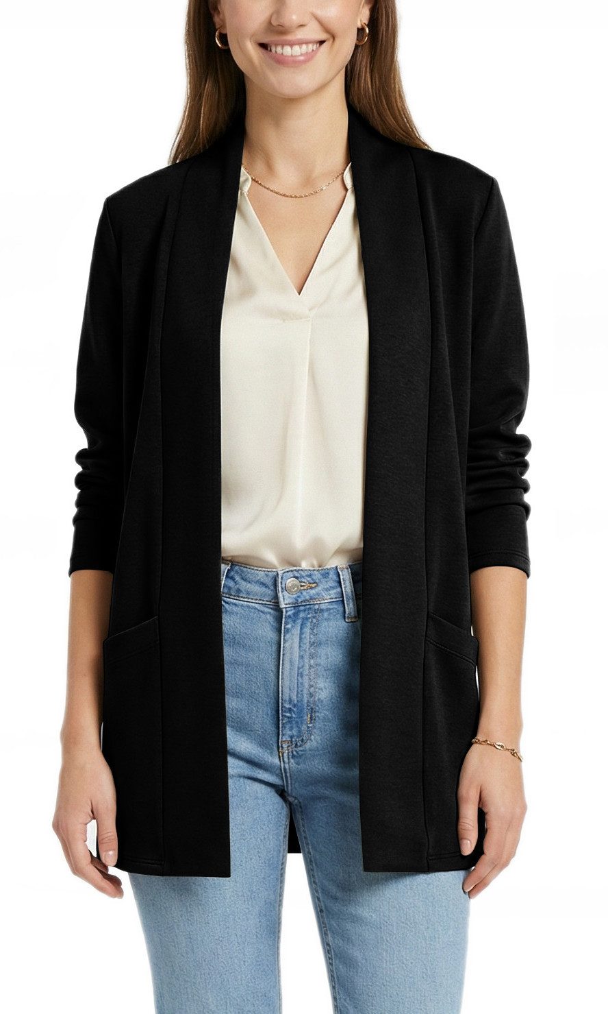 dy_mode Cardigan Damen Cardigan Langarm Übergangsjacke Blazer-Ersatz in Unifarben, offen getragen