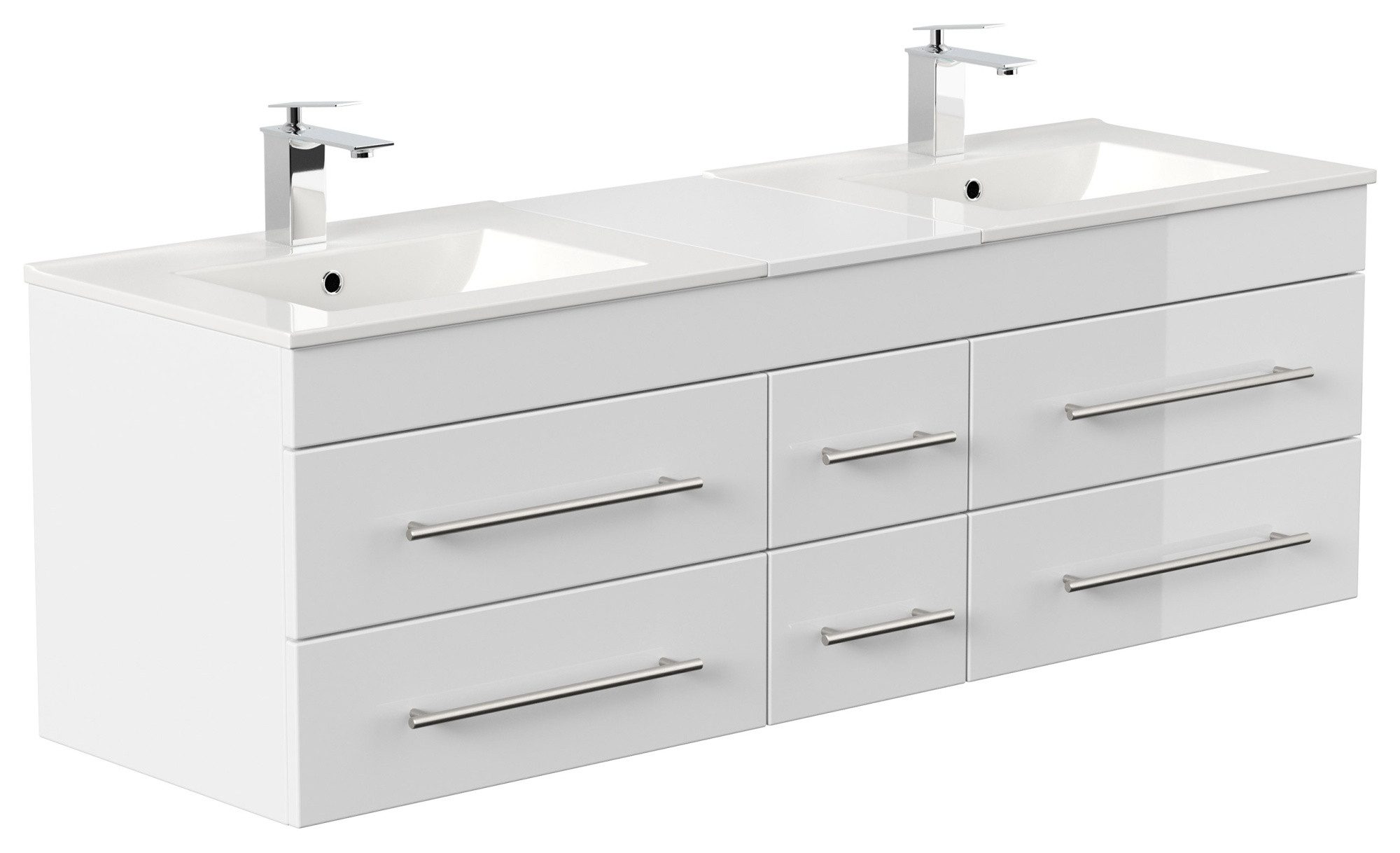 Magnolia Home Doppelwaschtisch Badmöbel Roma XL mattes Becken SoftClose weiss hochglanz