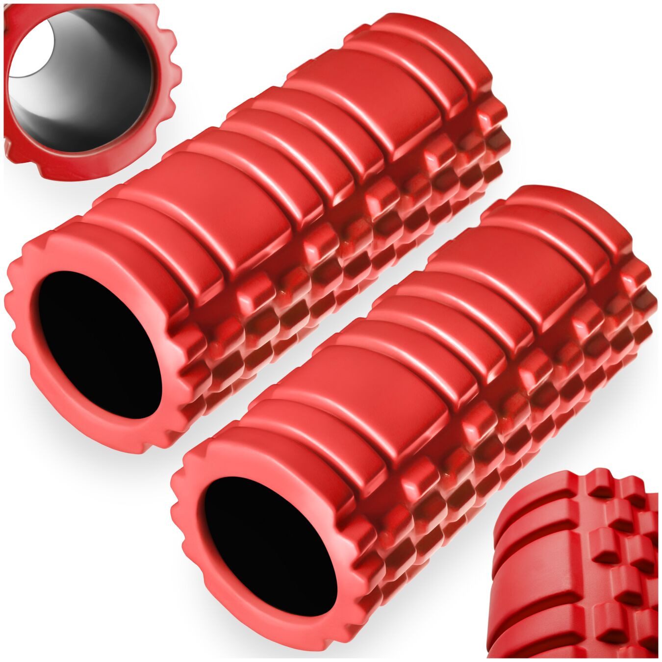 tectake Fitnessrolle Hartschaumrolle, leichte Reinigung, zur Triggerpunkt-Selbstmassage (Massagerolle, 2-tlg., in rot), 335 x 145 mm, zum Lösen von Verklebungen und Muskelverhärtungen