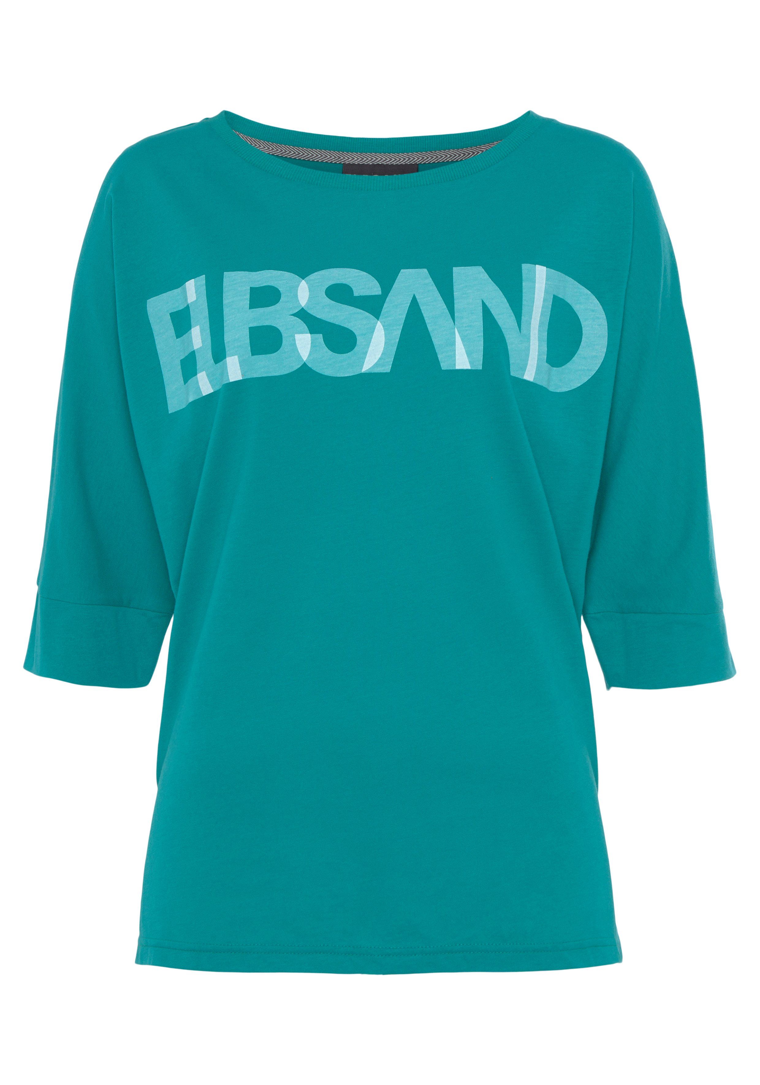 mit lockere 3/4-Arm-Shirt Elbsand teal Baumwoll-Mix, Passform seaweed Logodruck,
