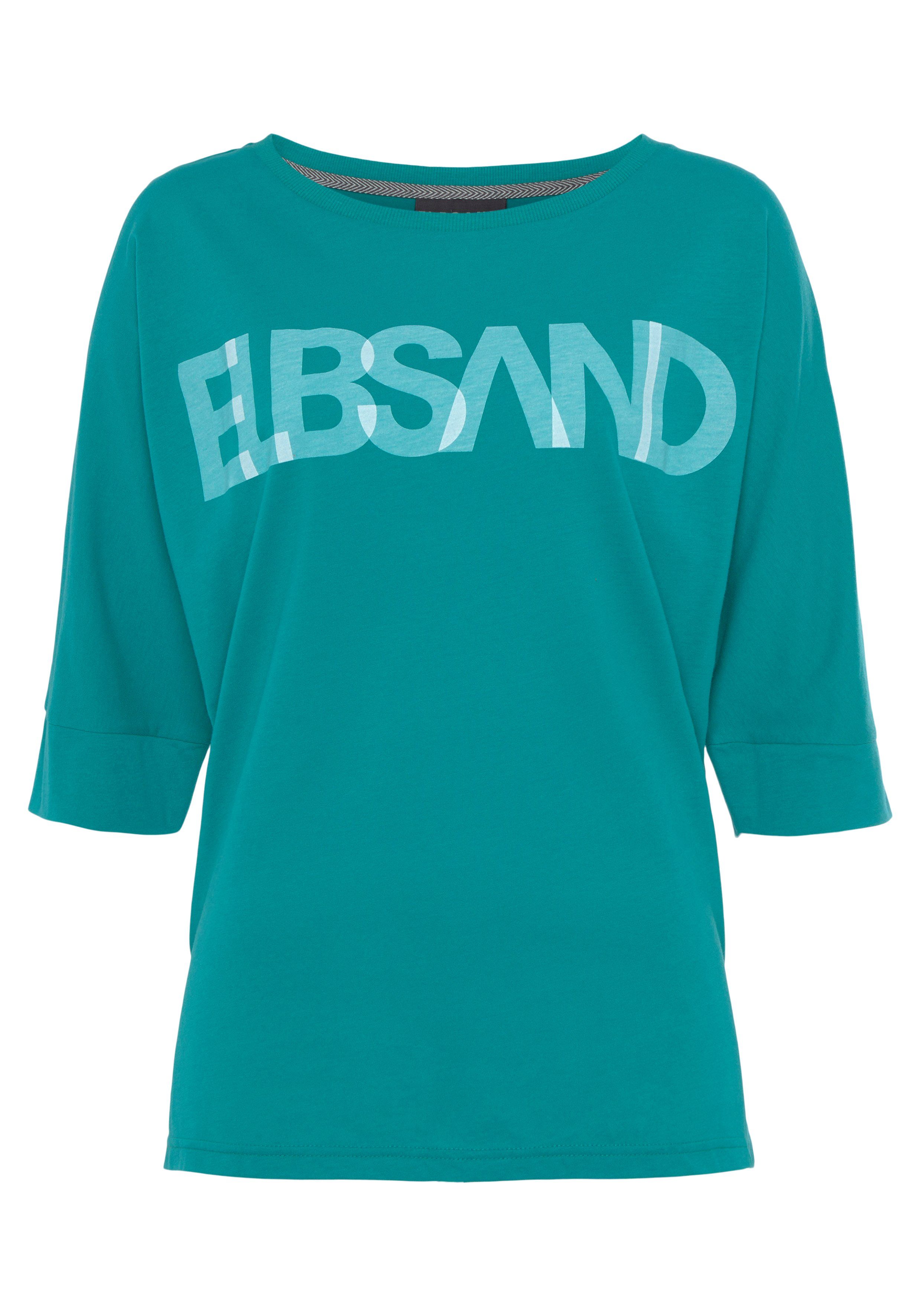 Elbsand 3/4-Arm-Shirt mit Logodruck, Baumwoll-Mix, teal Passform lockere seaweed