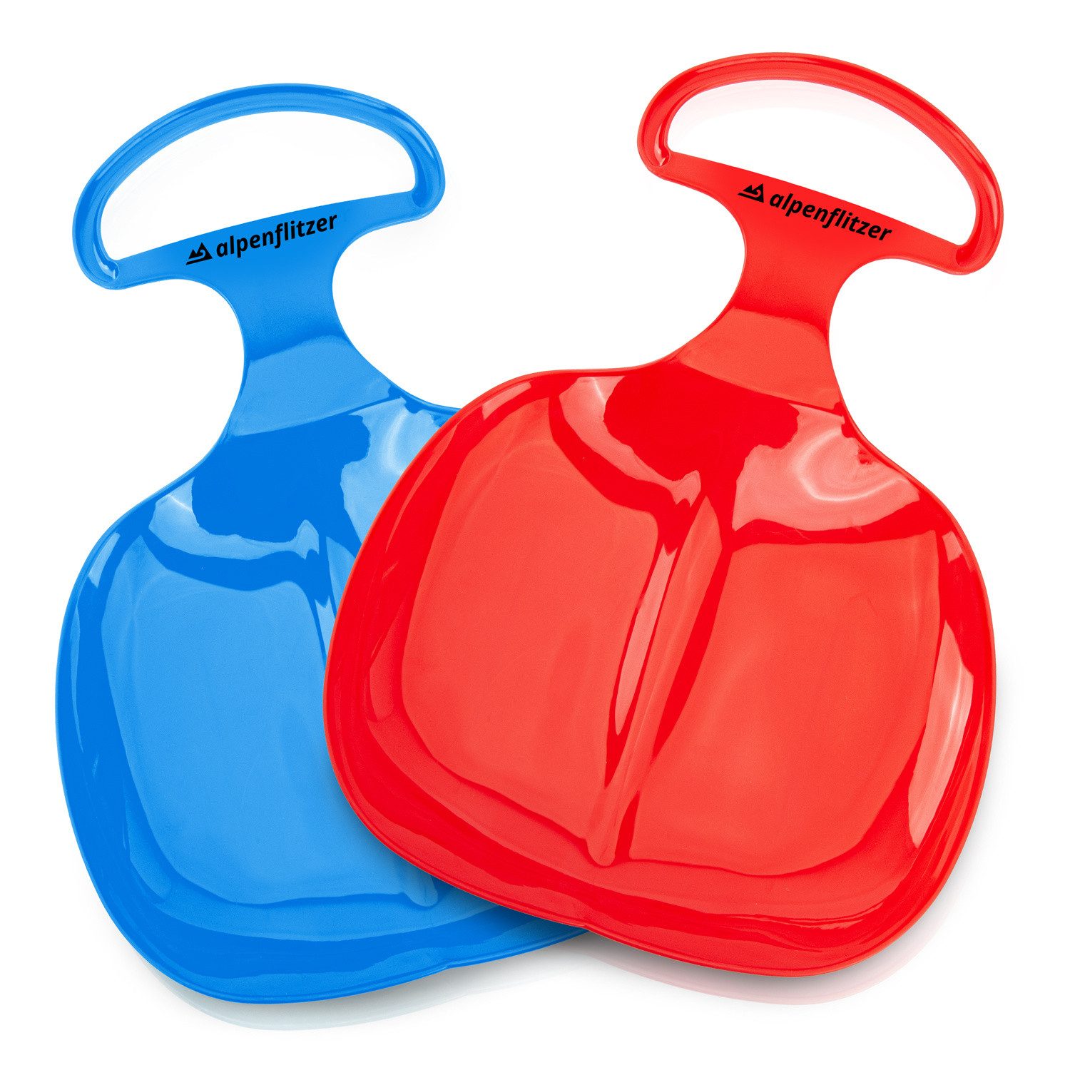 Alpenflitzer Schneerutscher Popo-Rutscher (Schlitten mit Griff, Schneerutscher Bob), 2er Set blau & rot
