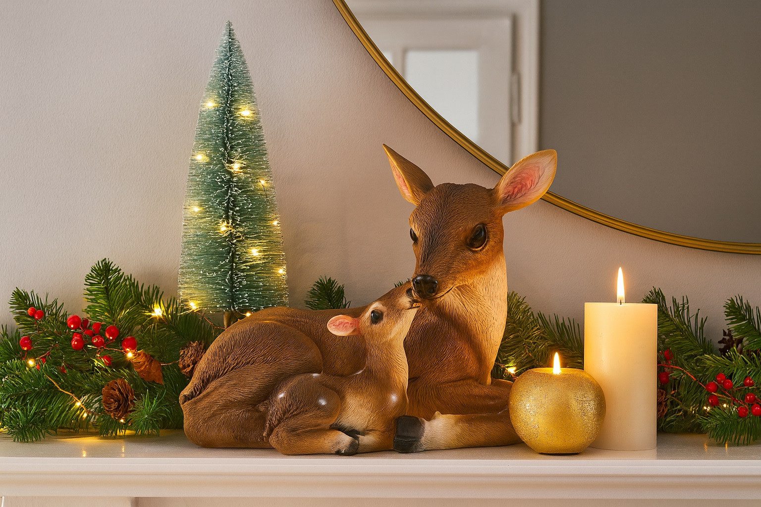 Geschenk-Himmel Dekofigur Reh mit Kitz Winter Figur liegend 18 cm günstig online kaufen