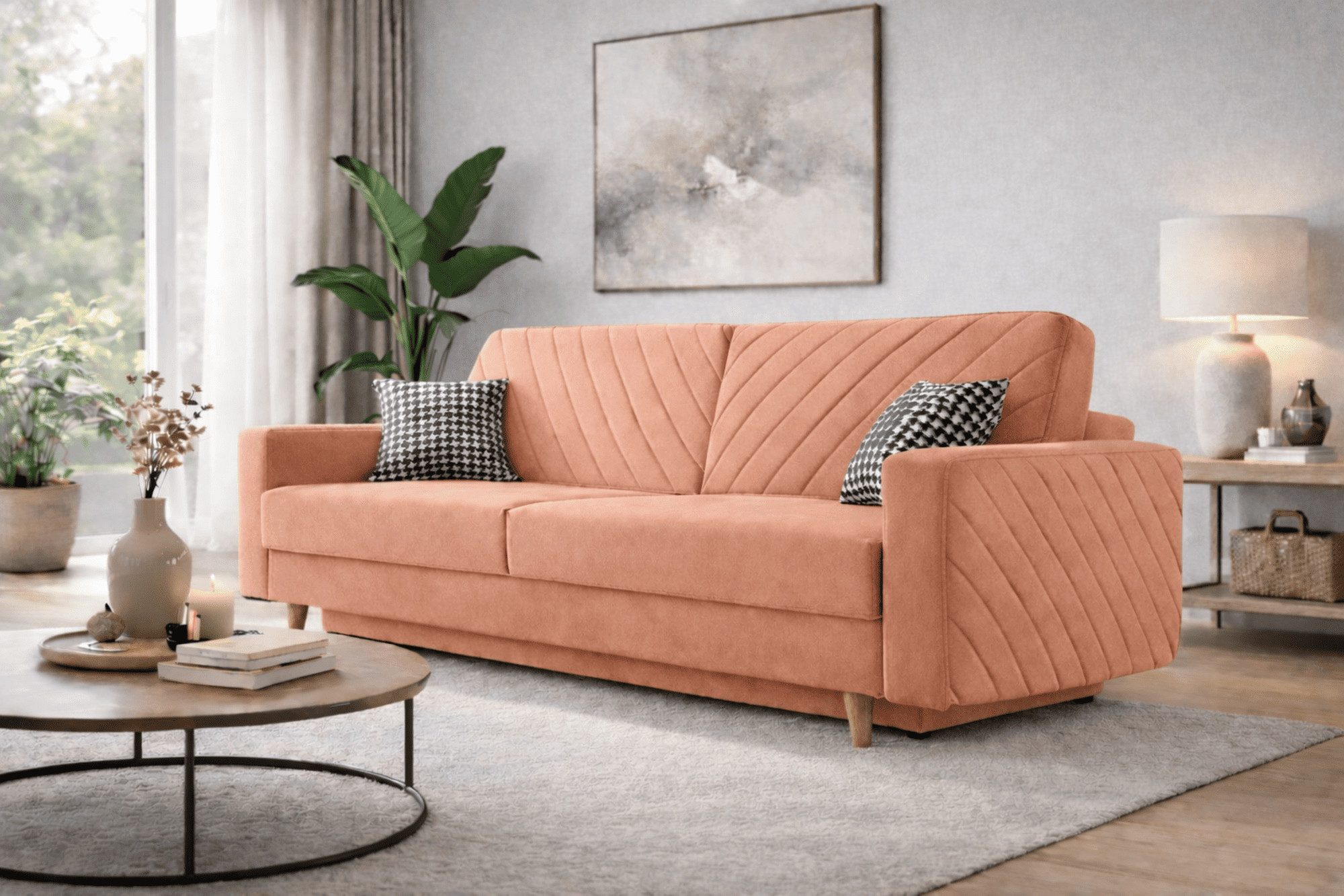 MOEBLO Schlafsofa CALIFORNIA, Sofa aus Samtstoff Couch für Wohnzimmer Sofagarnitur Polstersofa Wohnlandschaft Velours 230x96x97cm, mit Bettkasten und Schlaffunktion