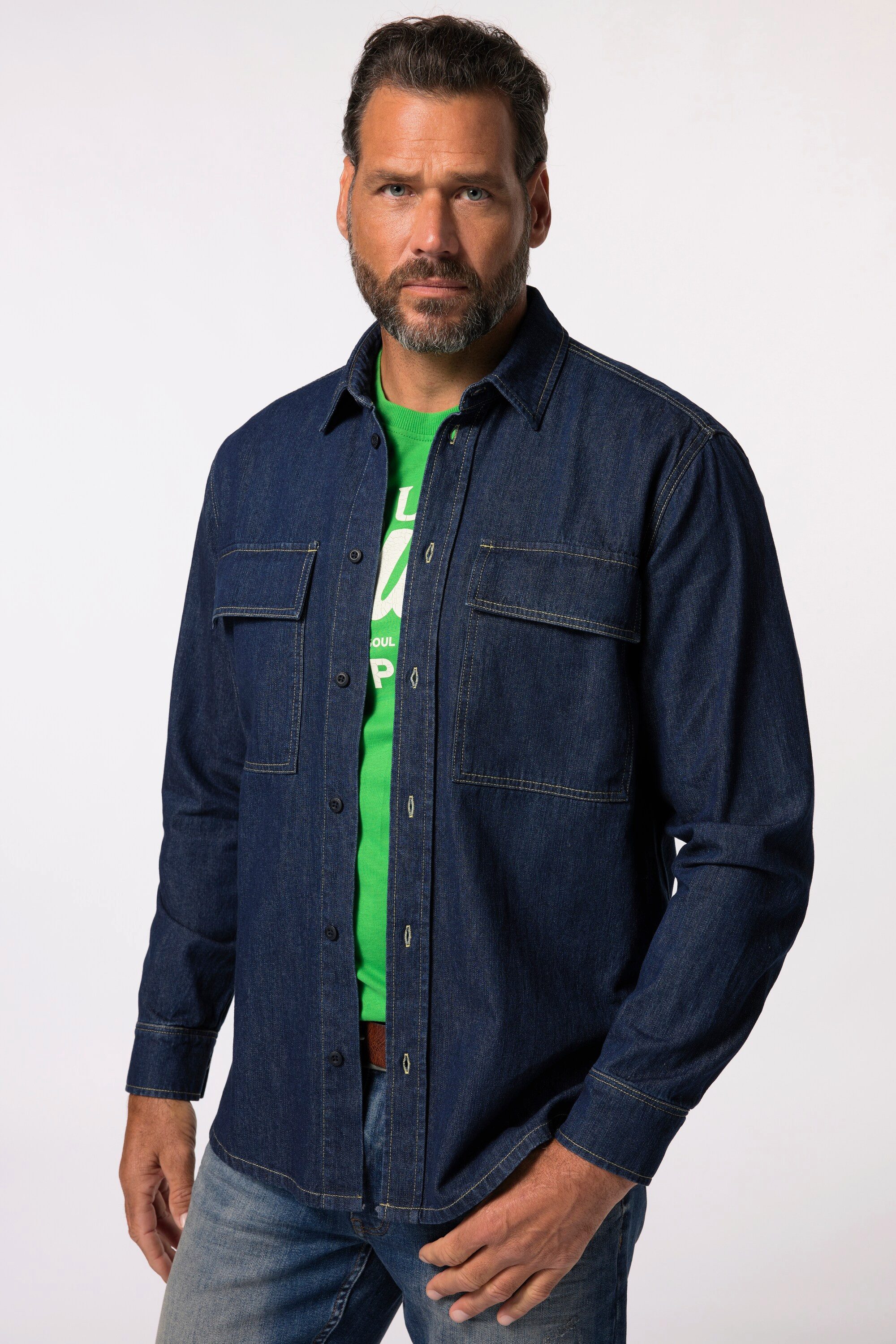 Businesshemd Jeanshemd Denim Langarm Kentkragen Modern Fit