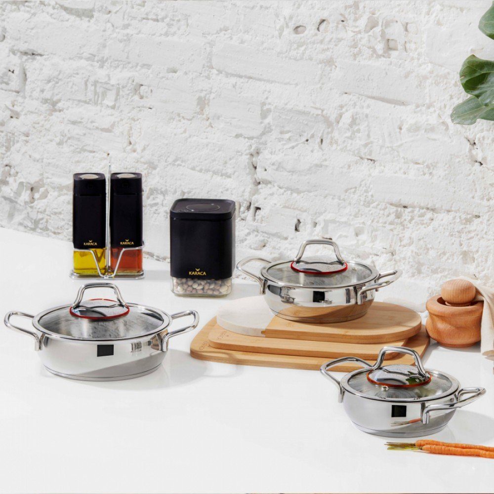 Karaca Kochtopf Karaca Emirgan 6-teiliges Stahlpfannenset Pfannenset Bratpfanne