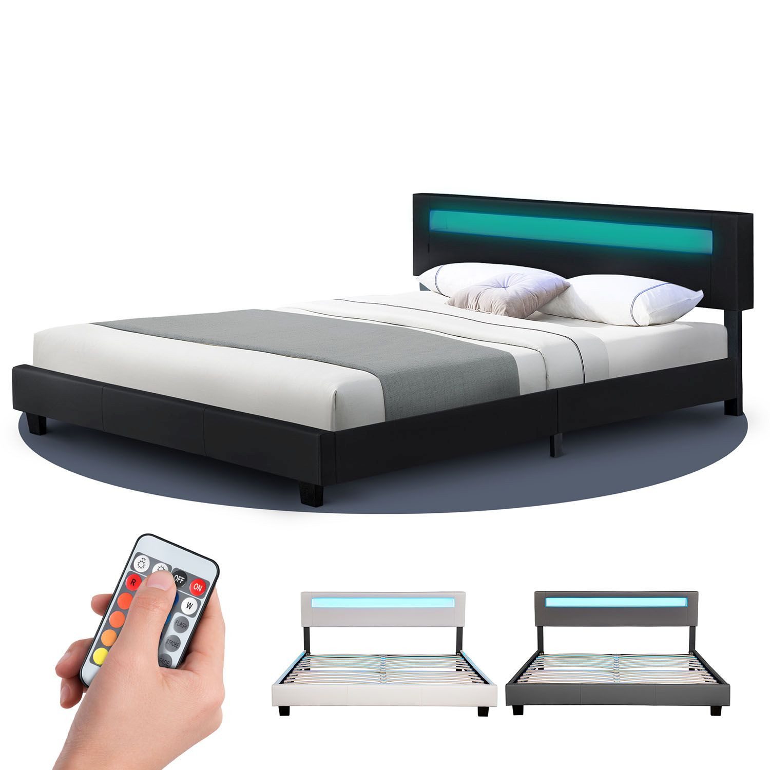 Juskys Polsterbett Paris, 160x200 cm, bunte LED-Beleuchtung, Kunstleder, we günstig online kaufen