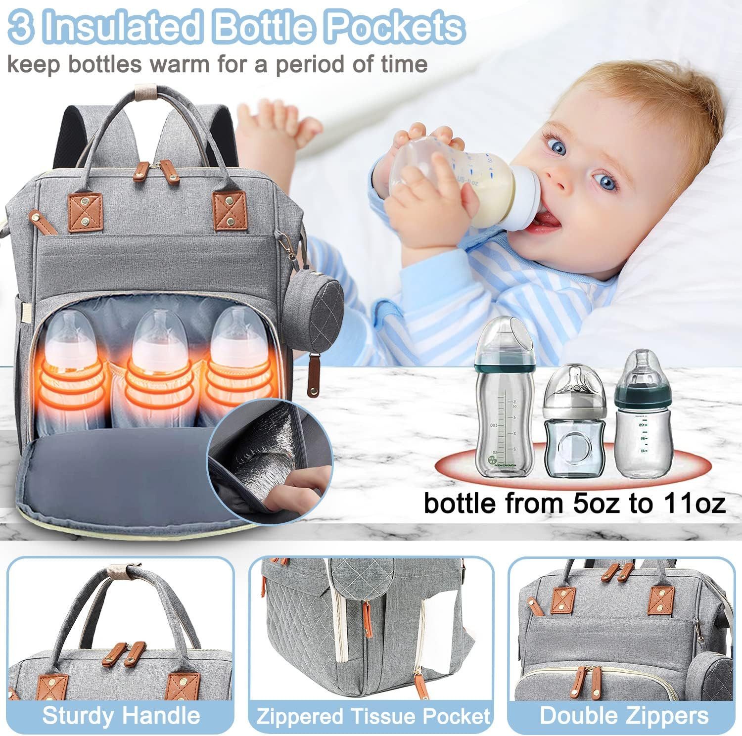 ibettertec Wickelrucksack Wickeltasche Rucksack Großer Baby Wickelrucksack mit Multifunktions (Babytaschen und mobiler Wickelauflage - Schnullerhalter, und Kinderwagengurte - für Mama und Papa, 16 Taschen), Wickeltasche Kinderwagen,Mommy Bag