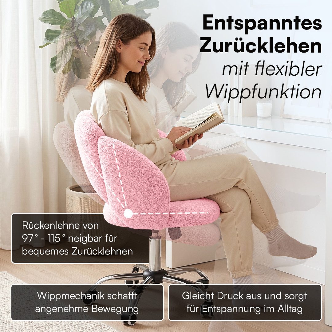 Bellamio Drehstuhl Meli Wolkenstuhl (rosa, Bürostuhl höhenverstellbar & drehbar), bis 140 kg, Schmink- & Schreibtischstuhl mit verstellbarer Rückenlehne – Bild 3 von 5
