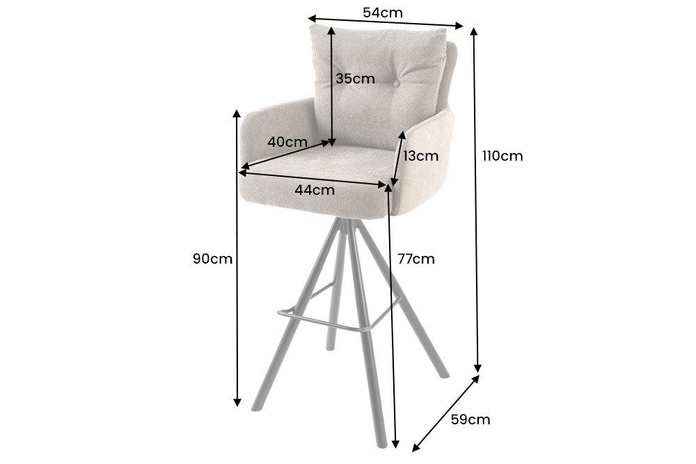 riess-ambiente Barhocker BIG GEORGE taupe/schwarz - Samt, drehbar, Metall-Beine, mit Armlehne (Einzelartikel, 1 St), mit Taschenfederkern & Fußablage – ideal fü – Bild 4 von 5