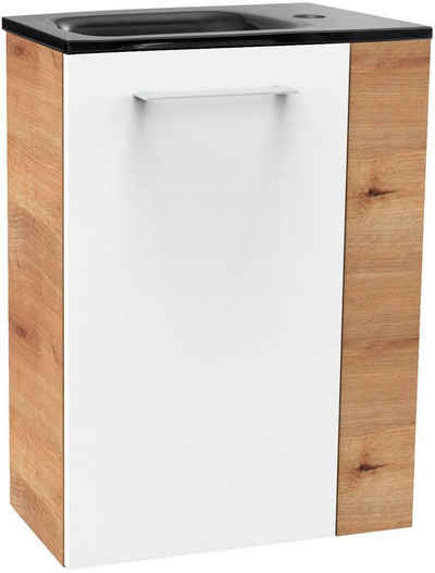 FACKELMANN Waschtisch SBC (Set, 2-St), Vormontierter Beckenunterschrank, Glaswaschbecken in Grau, Breite 45cm