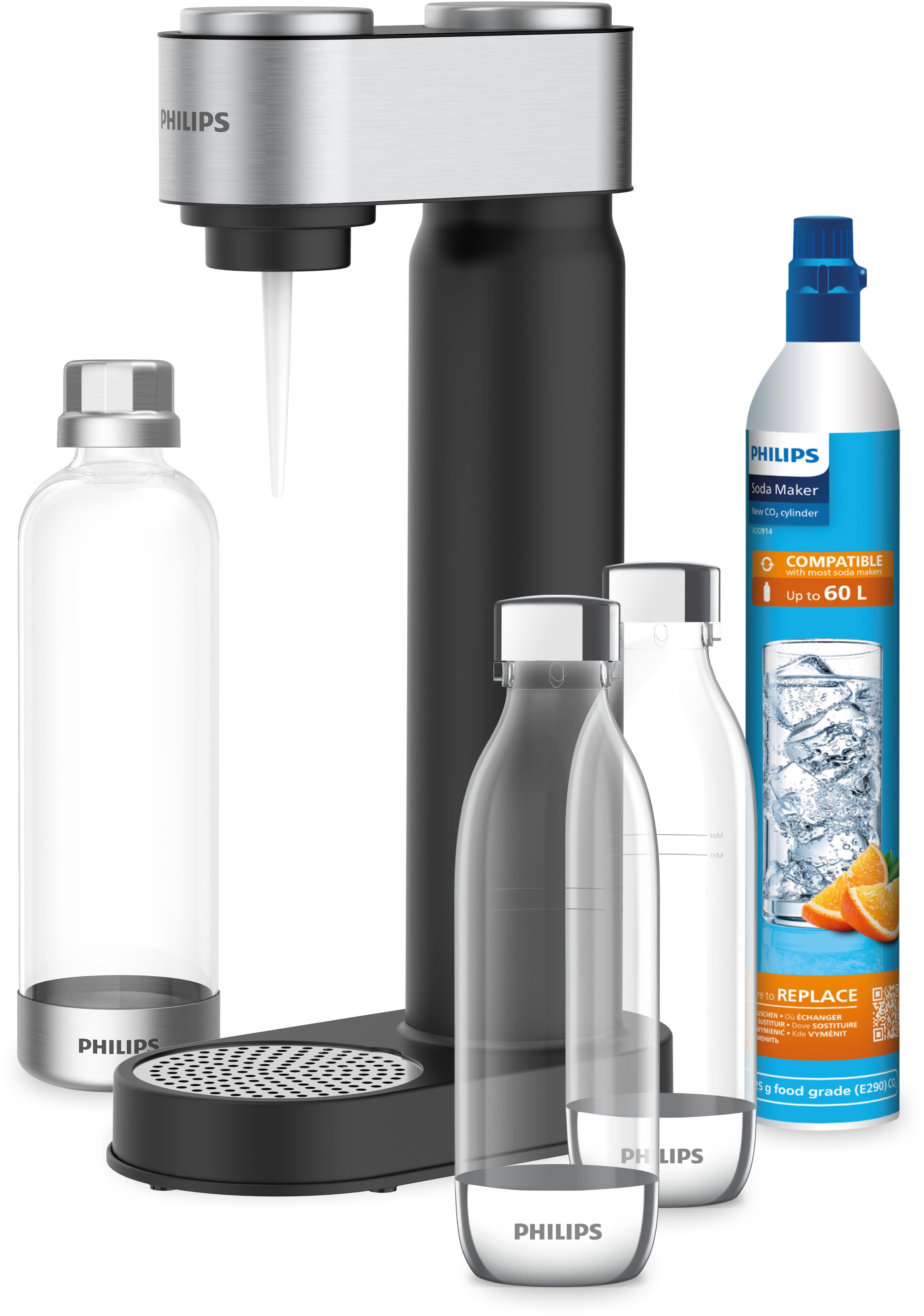 Philips Wassersprudler Philips Wassersprudler-Set Viva inkl. 3 Flaschen + CO₂-Zylinder, (Set, 5-tlg), Kein Stromanschluss notwendig