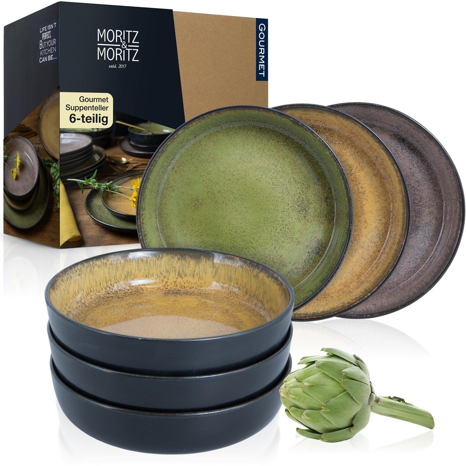 Moritz & Moritz Столовый сервиз VIDA Suppenteller Vintage (6-tlg), 6 Personen, Porzellan, Geschirrset für 6 Personen