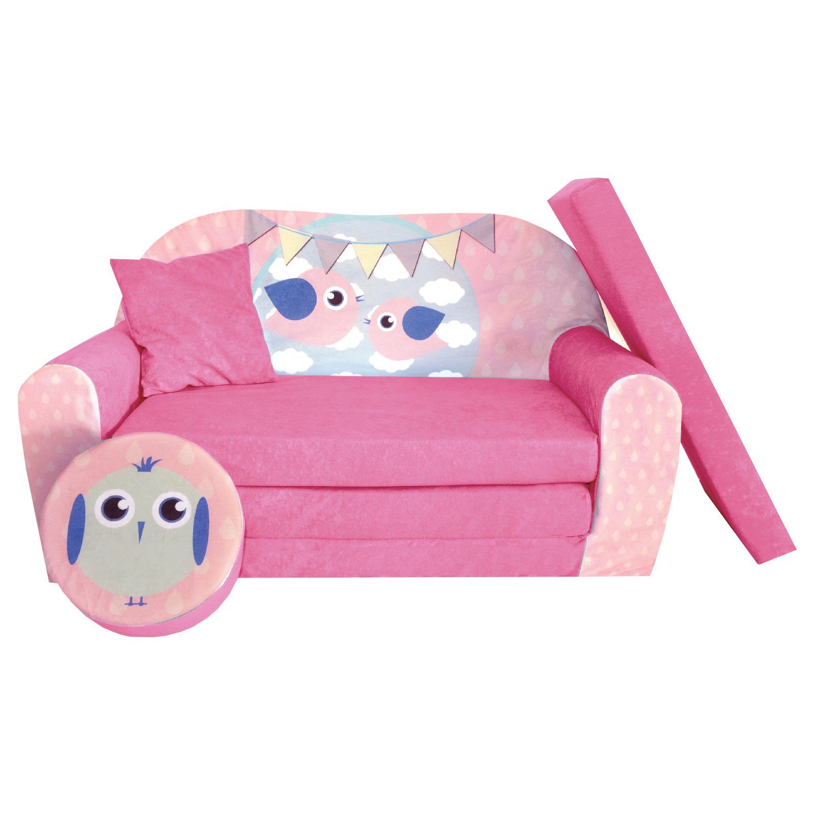 FORTISLINE Kindersitzgruppe Kindersofa Kindercouch Aufklappen Bettfunktion + Hocker W319