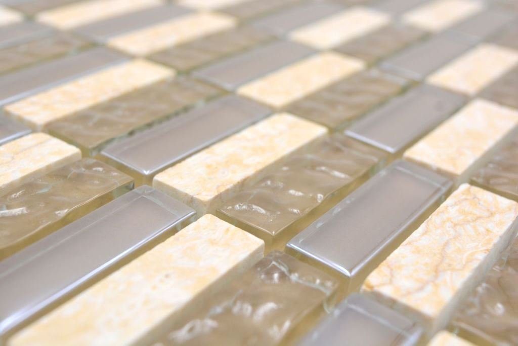 Mosani 10-teilig Naturstein Set, Glasmosaik glänzend / 10 beige Fliesen Mosaikfliesen Mosaikmatten,