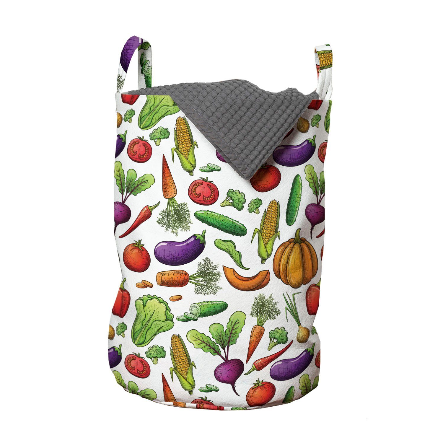 Abakuhaus Wäschesäckchen Wäschekorb mit Griffen Kordelzugverschluss für Waschsalons, Gemüse Autumn Harvest Theme