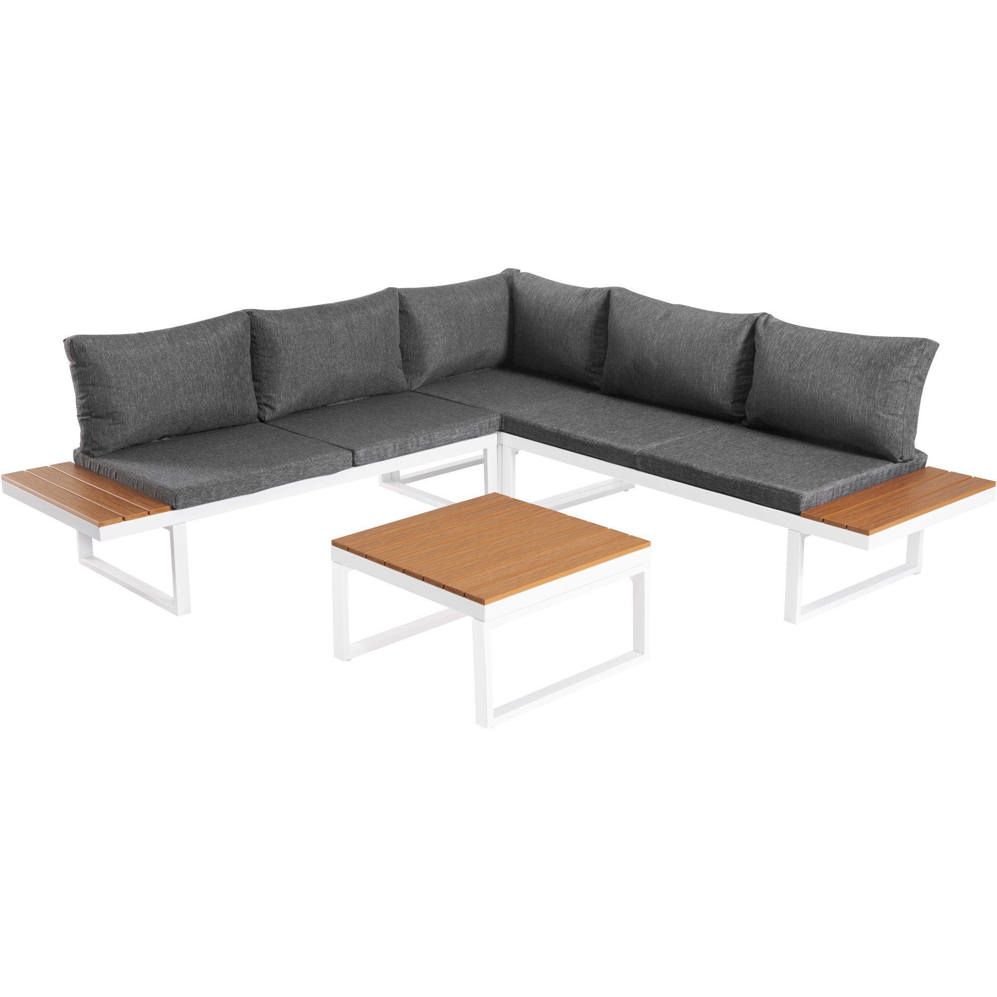Gartenlounge-Set, (Lounge-Set), aus Galvanisiertes Stahl & Holz-Kunststoff-Platte
