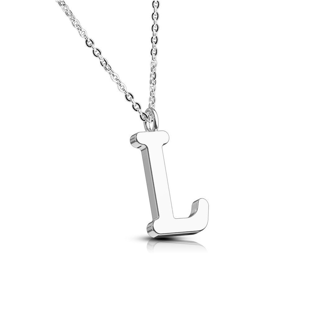 BUNGSA Fingerring L - Kette Buchstaben Anhänger Silber aus Edelstahl Damen L (1-tlg), Halskette Necklace