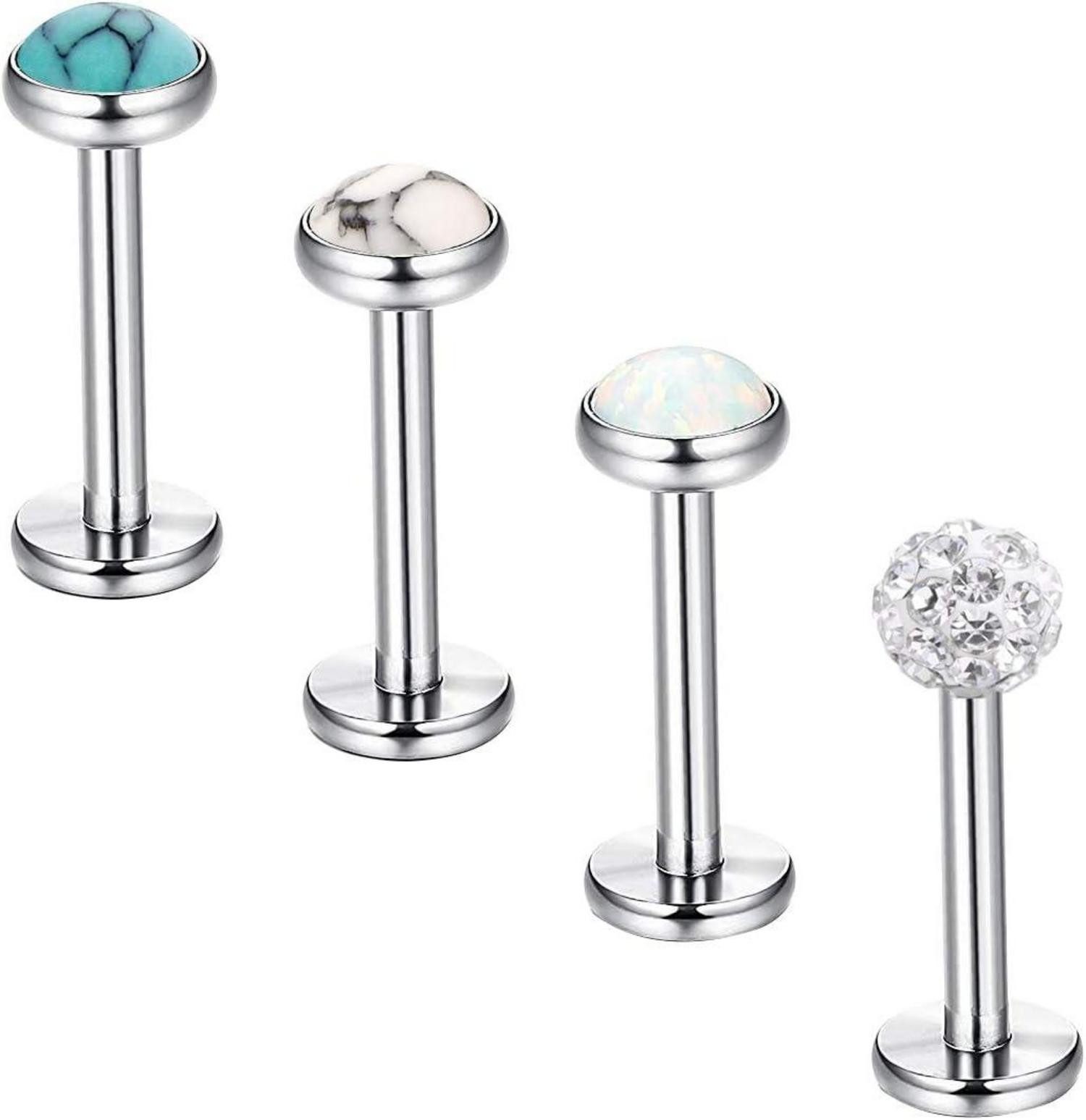 Piercing-Set Tragus Piercing Lippenpiercing Stecker Silber 16G 6/8/10mm Zirkonia