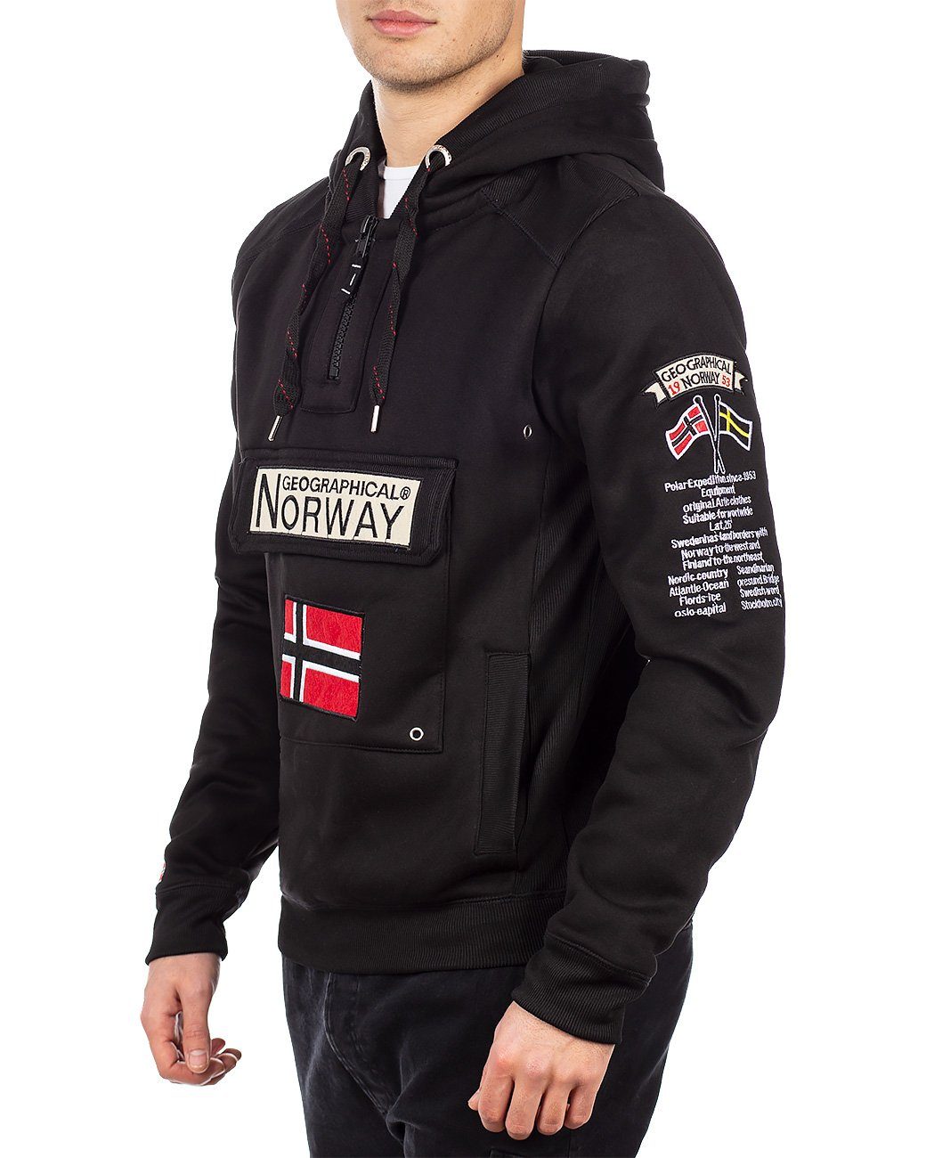 Geographical Norway Kapuzenpullover Herren Hoodie bagymclass mit Norwegen Fahne als Emblem