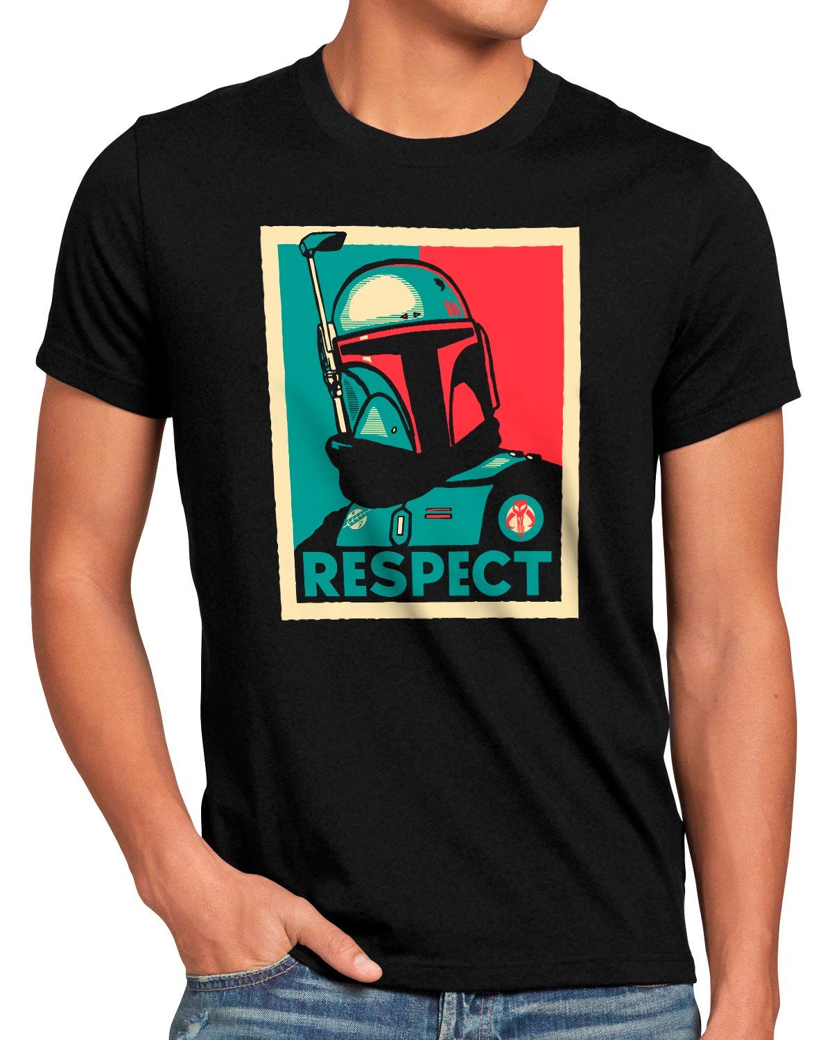 style3 Print-Shirt Herren T-Shirt Respect yoda wars boba fett mandalorian andor star