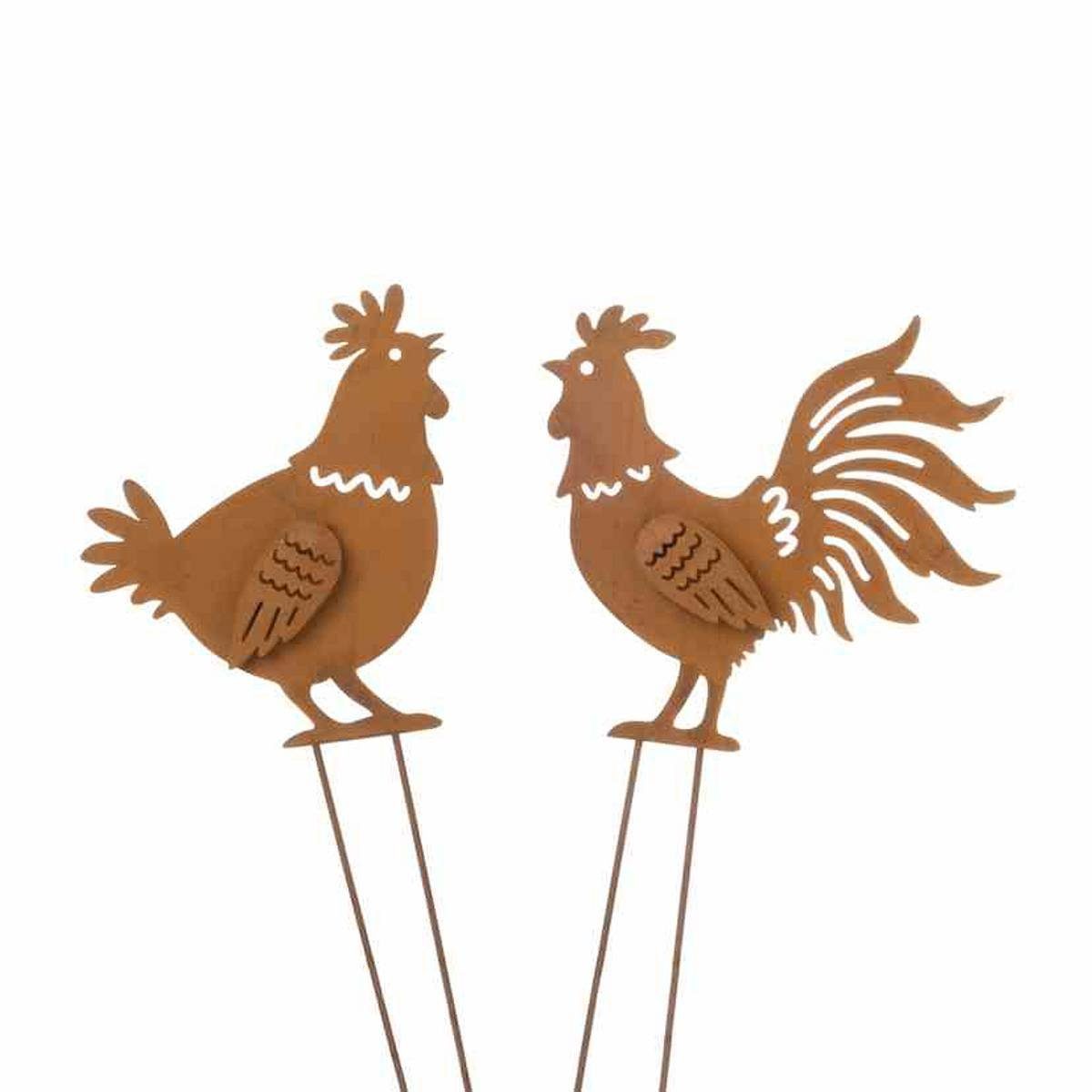 Linoows Dekoobjekt Garten Stecker Henne und Hahn, Garten Deko Hühner
