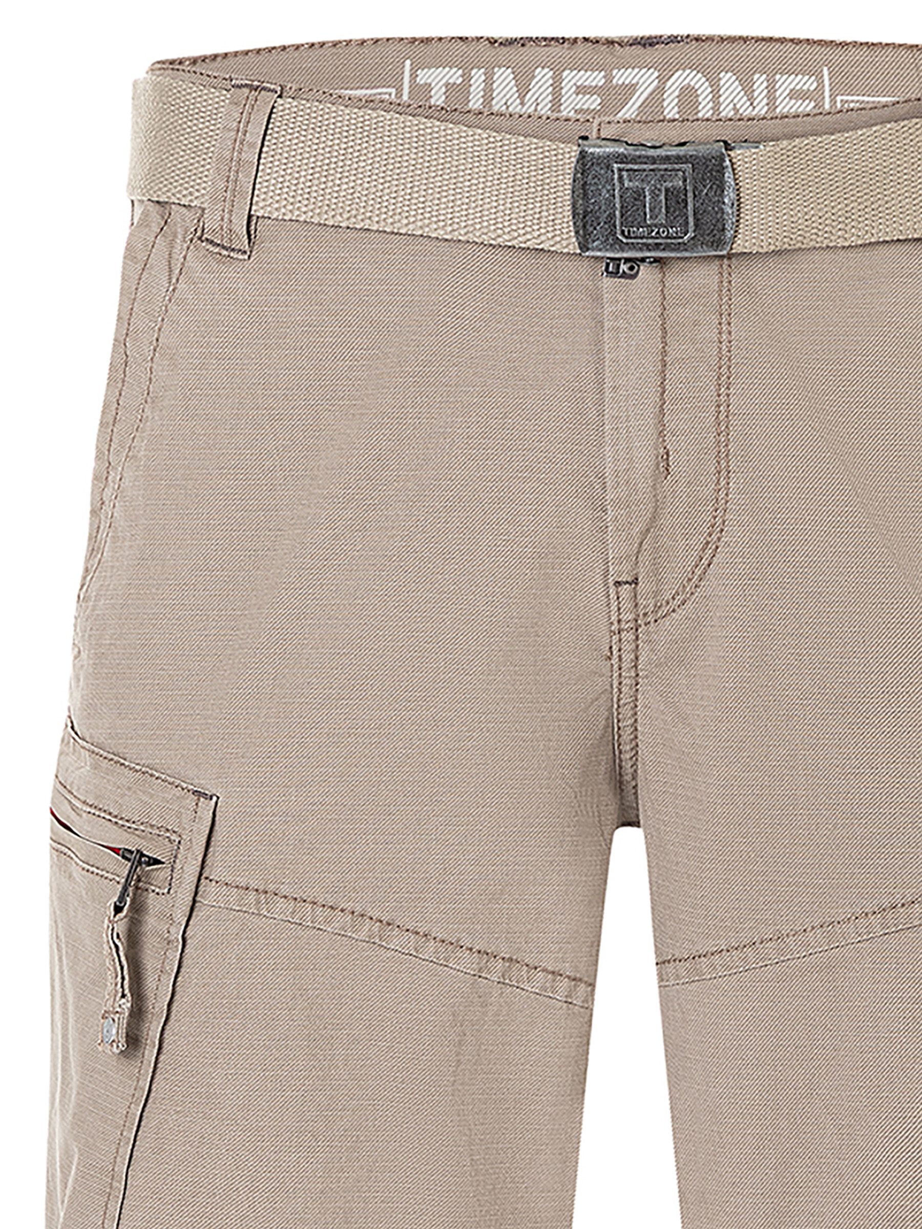 TIMEZONE Cargoshorts Inklusive Gürtel Eingrifftaschen Reißverschluss Knielang für Herren (1-tlg) Baumwolle Normal Fit Einfarbig atmungsaktiv Reißverschluss