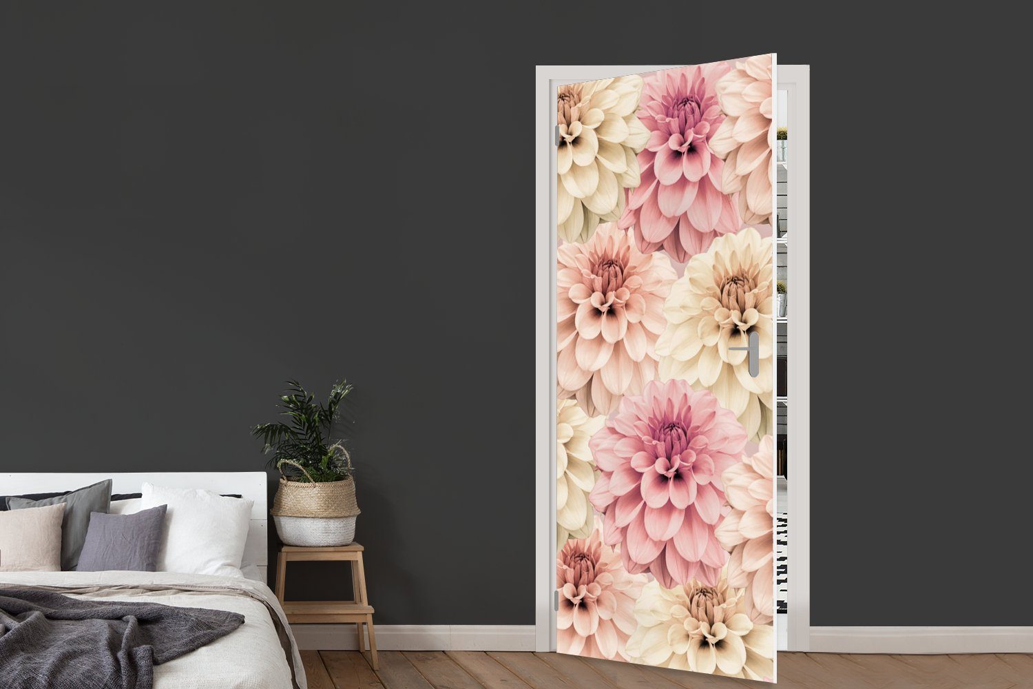 Tür, Natur, St), - Blumen Türaufkleber, (1 Matt, bedruckt, cm Rosa 75x205 Türtapete MuchoWow für - Weiß Fototapete -