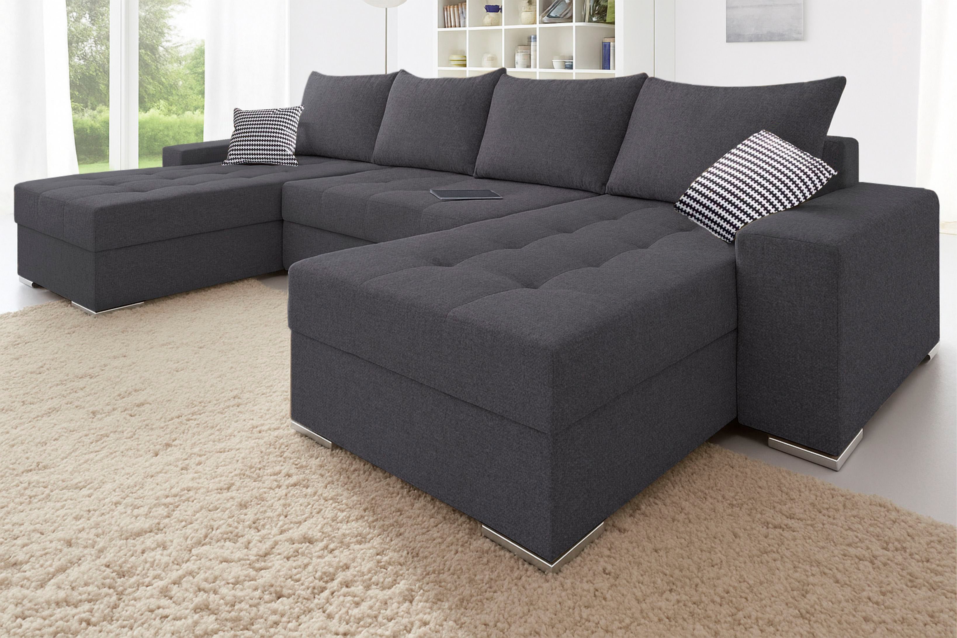 COLLECTION AB Wohnlandschaft Josy XL U-Form, Breite: 313 cm, Liegefl. 137x266 cm, Schlaffunktion, Bettkasten & 2 Zierkissen, Federkern