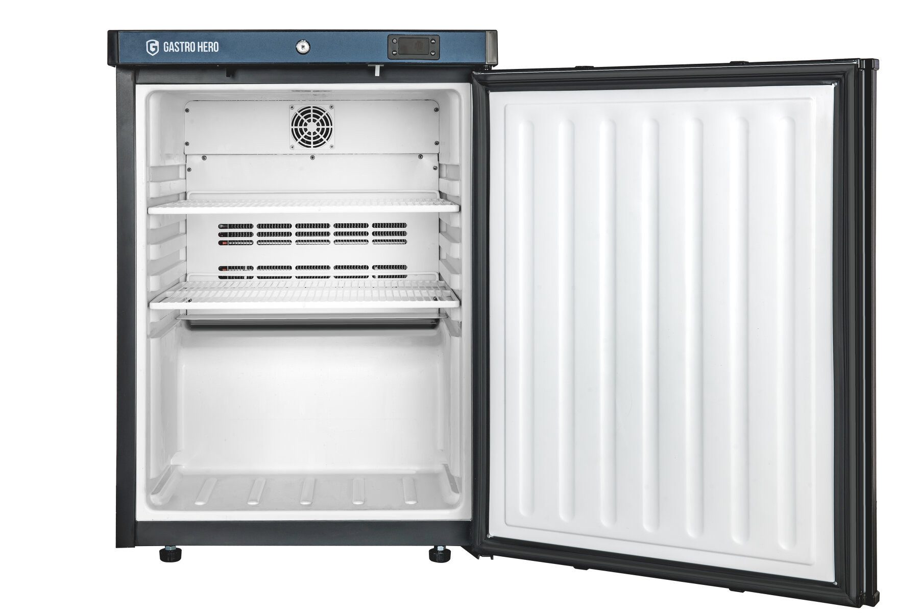 GastroHero Gefrierschrank Lagertiefkühlschrank ECO 200 Schwarz 127 Liter Umluftkühlung LTSE200B, 83.5 cm hoch, 60 cm breit, platzsparende Tiefkühllösung für Bars, Cafés und Profiküchen