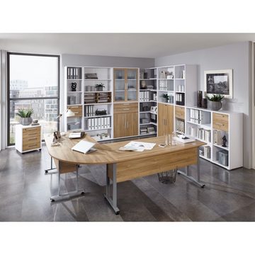 FMD Möbel Schreibtisch Rollcontainer Schubladenwagen Druckerwagen CALVIA Weiß / Alteiche