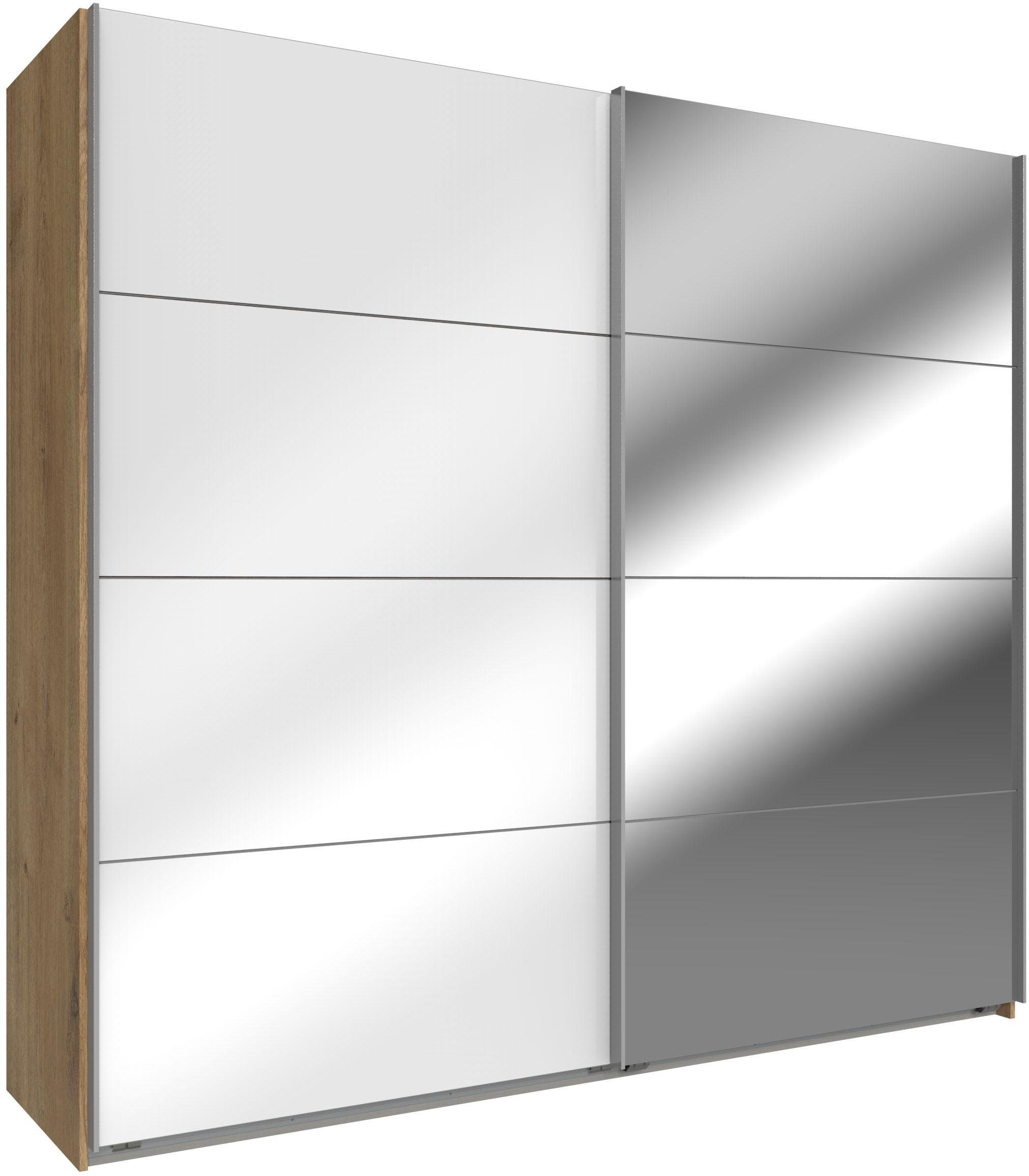 Wimex Schwebetürenschrank Easy mit Glas und Spiegel plankeneichefarben, Weißglas/Spiegel