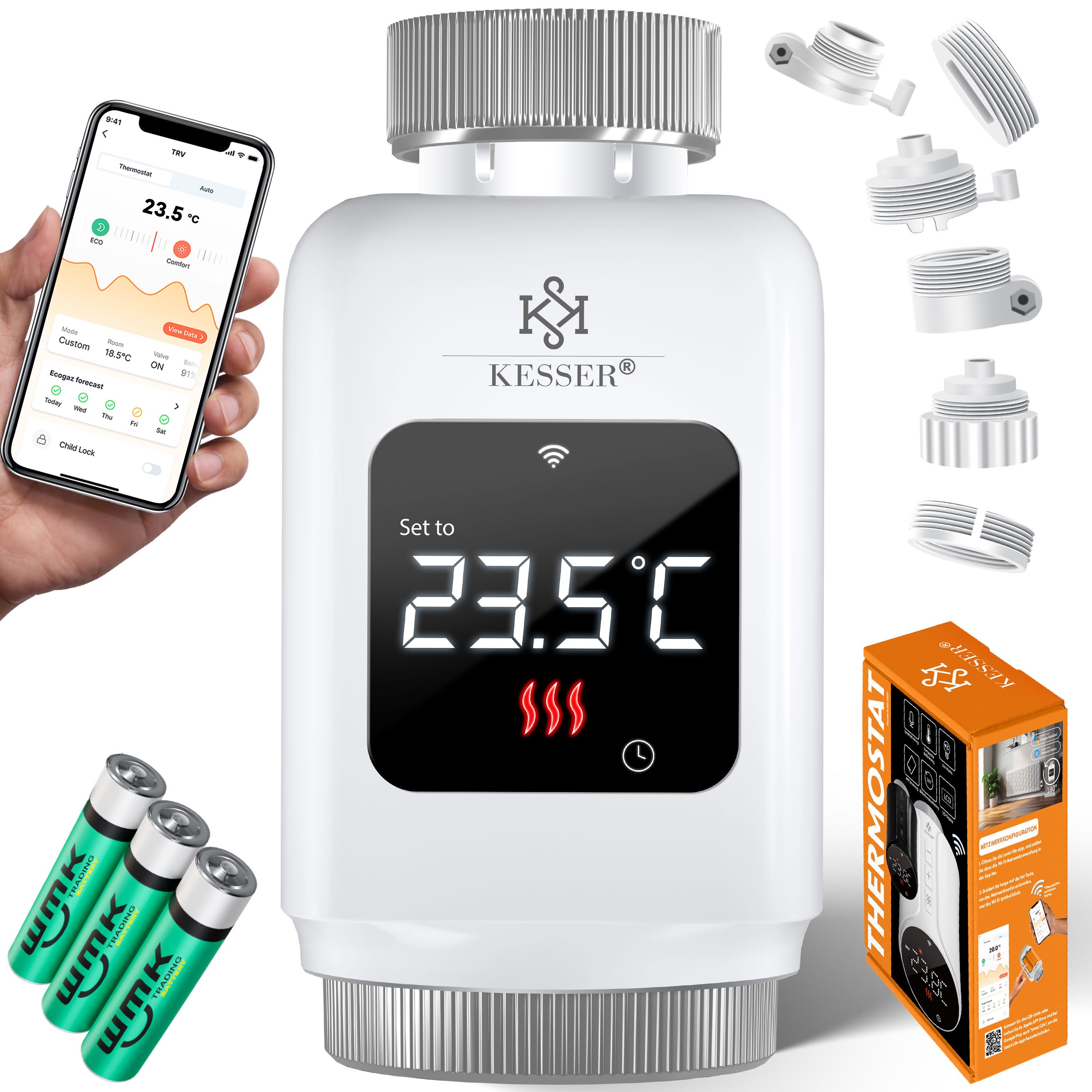 KESSER Heizkörperthermostat, Heizungsregler Smart Home Heizungssteuerung mit WLAN & APP Steuerung