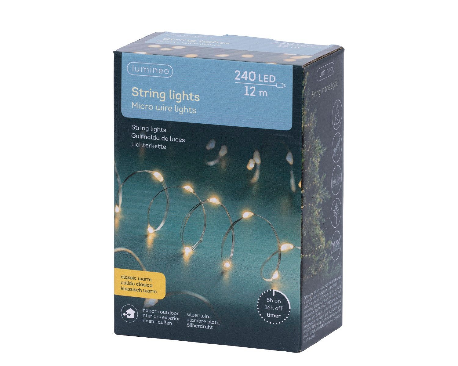 Lumineo LED-Lichterkette Lumineo Lichterkette STRING LIGHTS 240 LED 12 m klassisch warm, 8h-Timer, Indoor/Outdoor, IP44, Micro LEDs