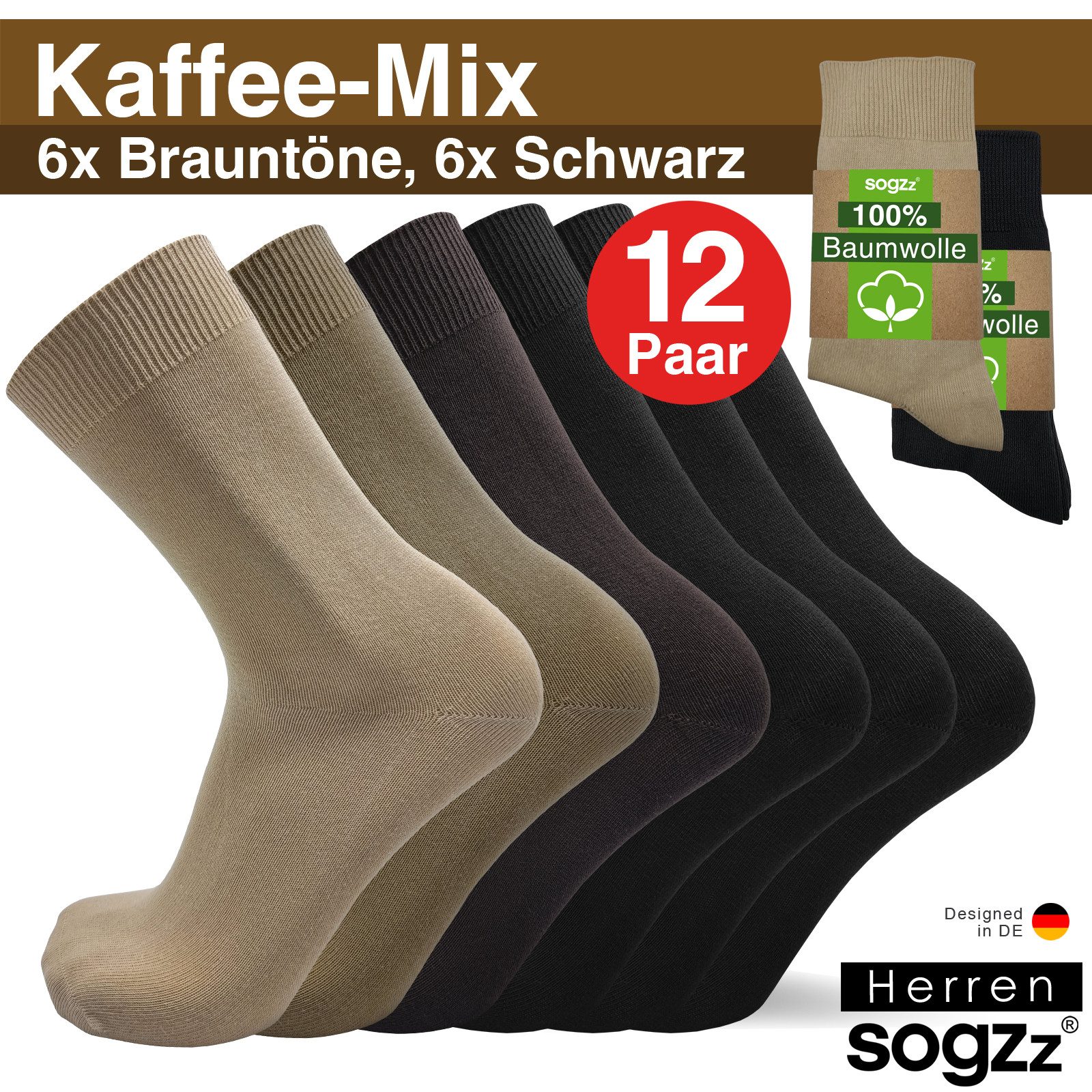 sogzz Businesssocken 6-12 Paar 100% Baumwolle Herren Herrensocken Schwarz Weiß Braun Blau (Business & Freizeit Socken, 12-Paar) – Bild 3 von 5