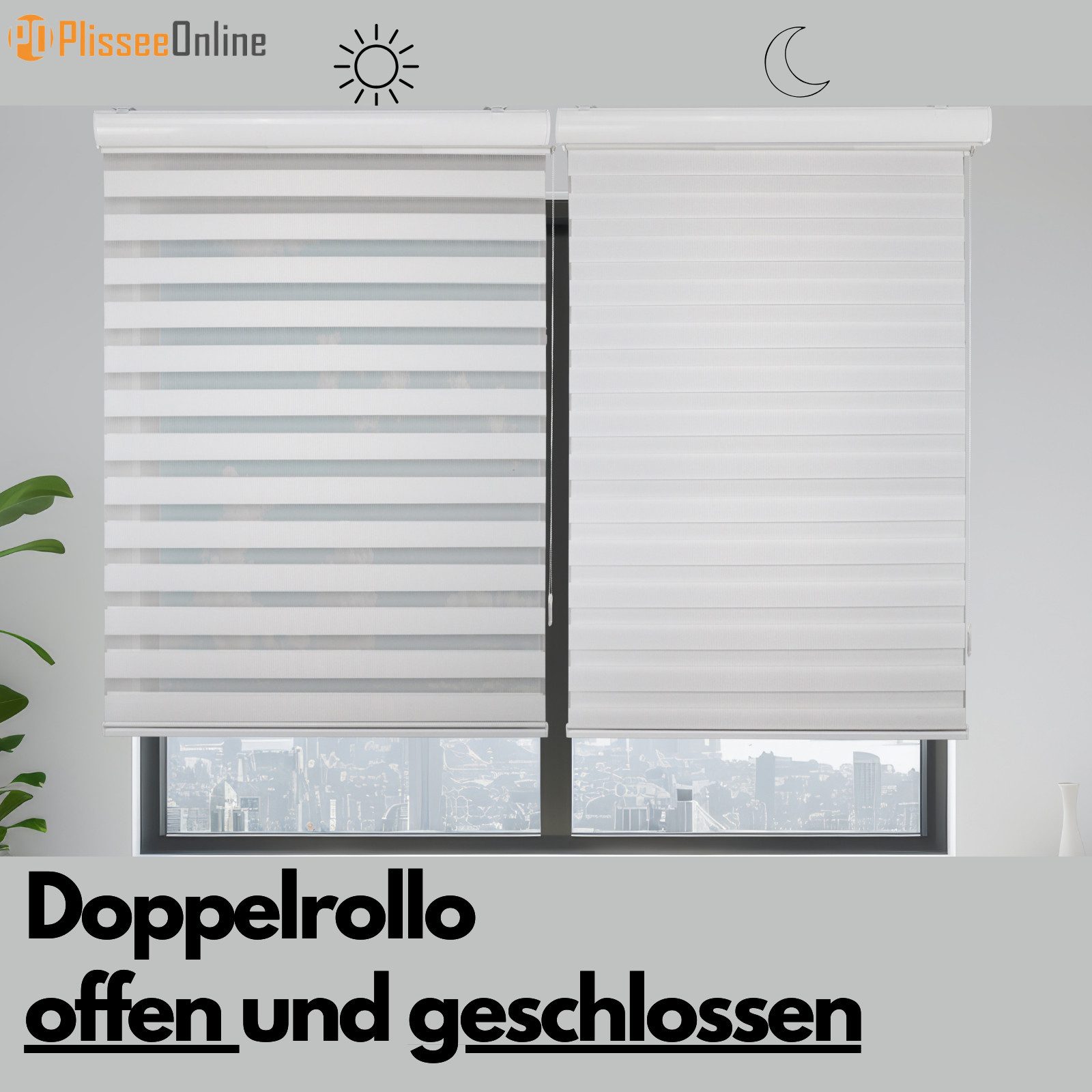 Doppelrollo Doppelrollo mit Kassette Weiß Grau Höhe 250/200 cm mit und ohne Perlen, Plisseeonline, abdunkelnd, Deckenmontage, Inkl. Montagezubehör für Deckenmon – Bild 5 von 5