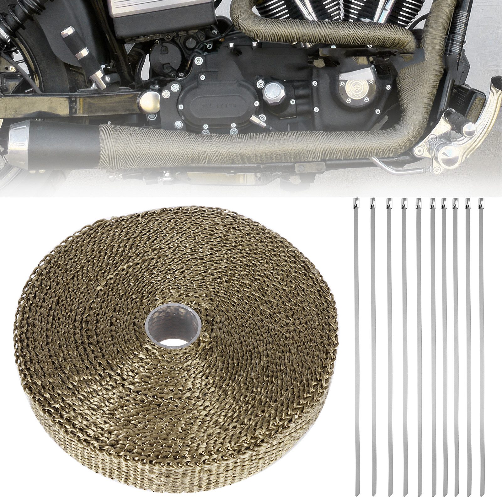 BlingBin Auspuff-Flexrohr Hitzeschutzband Basaltfaser Auspuffband mit Kabelbindern, (1er set, 1-tlg), Für Auspuffanlagen, Krümmer und alle wärmedämmenden