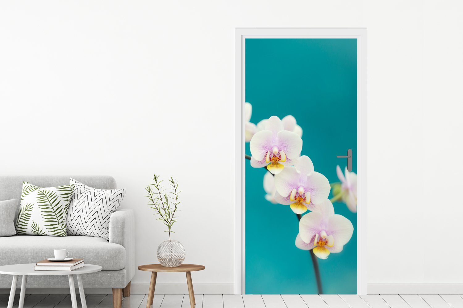 - St), Fototapete Pflanze - Weiß Orchidee Türtapete Tür, für bedruckt, - (1 - cm Blumen Matt, MuchoWow Türaufkleber, 75x205 Lila,