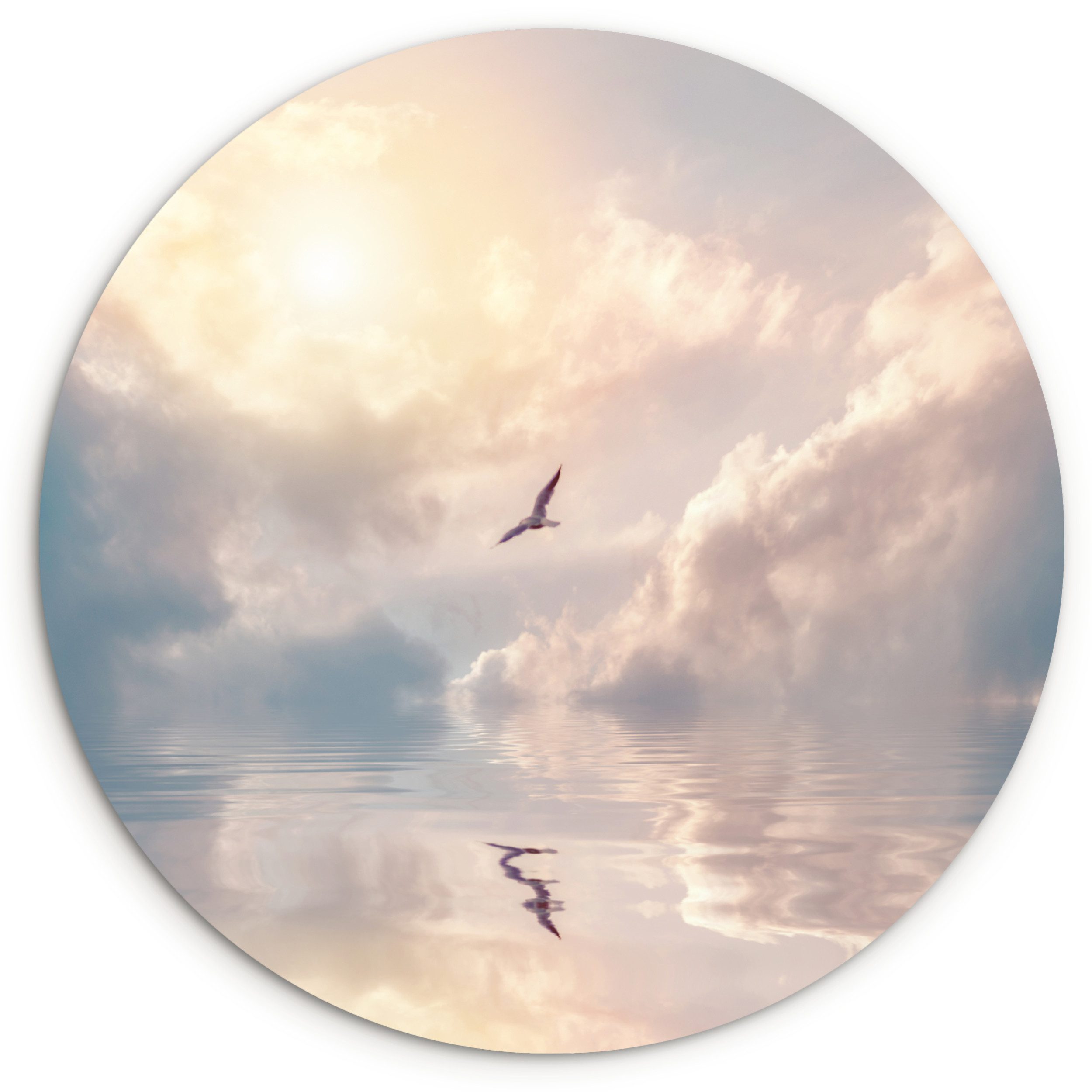 MuchoWow Gemälde Vogel - Meer - Sonne, Fotodruck (1 St), Kreis Wanddekoration, Rundes Wandbild, 30x30 cm