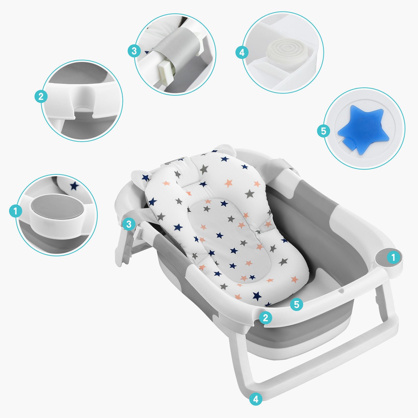 OUNUO Babybadewanne Faltbare Badewanne für Baby, Silikon für 0-2 Jahre, 60*40*23cm