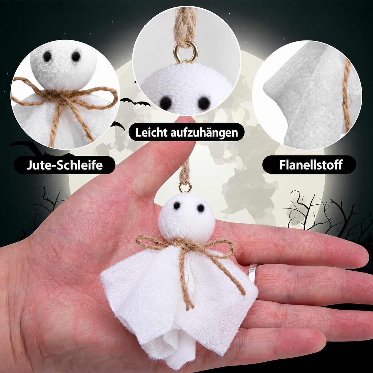 Sorvyzxn Dekohänger Halloween Girlande 1er Set, Weiße Geister-Deko mit Holzperlen, Niedliche Gespenster-Girlande für Kaminsims, Wand & Zuhause – Bild 2 von 5