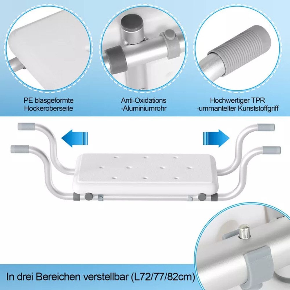 AKKEE Badewannensitz 72/77/82 cm Verstellbar Tragkraft 136 kg Mit Ablauflöchern, belastbar bis 136 kg