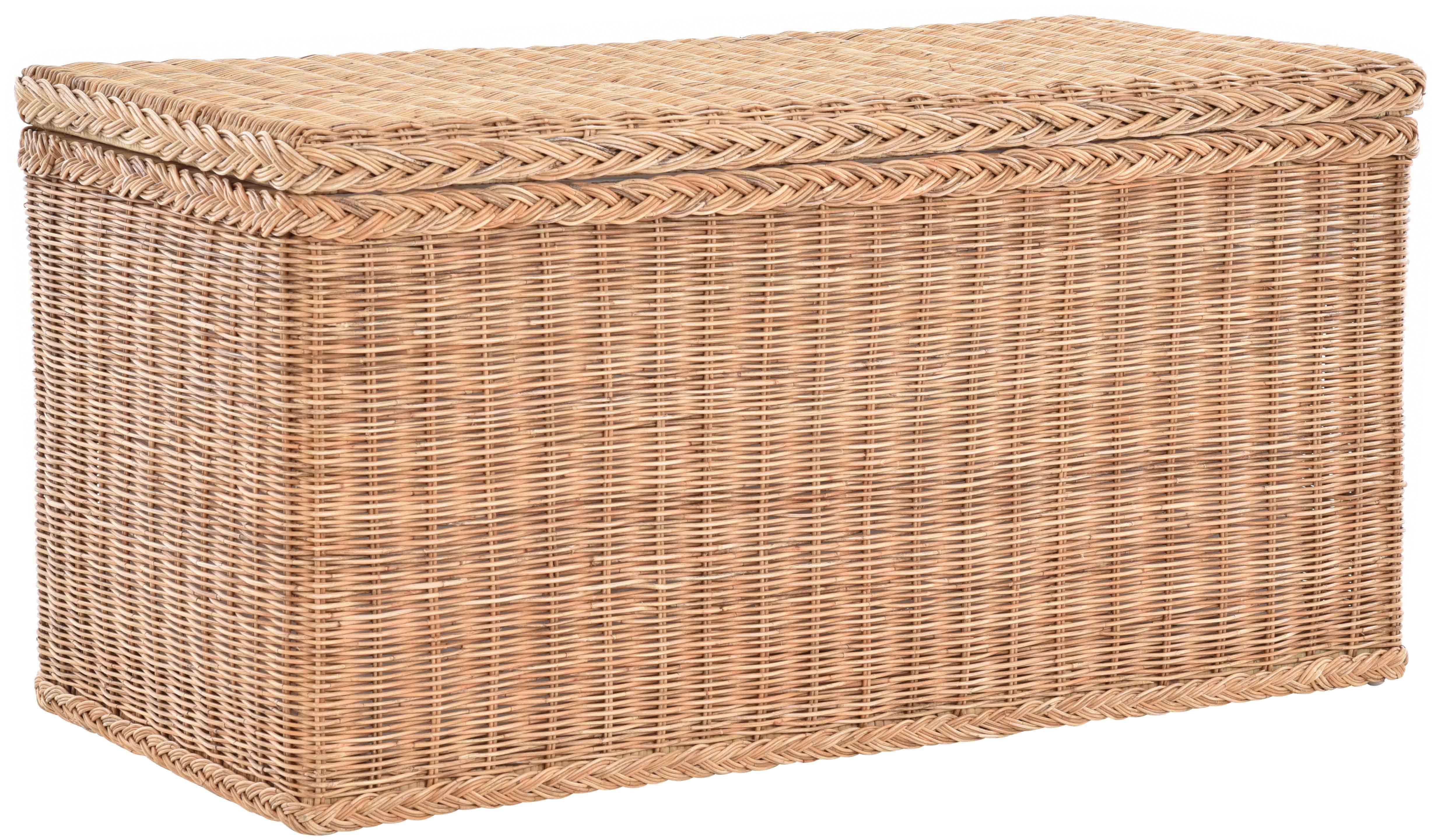 Krines Home Wäschetruhe Rattantruhe Groß Deckel Natur Rattan Truhe Aufbewahrung XL 100x50x50, Große Truhe mit viel Stauraum