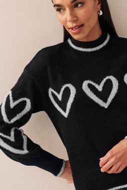 Next Rundhalspullover Pullover mit Herz und Glitzergarn (1-tlg)