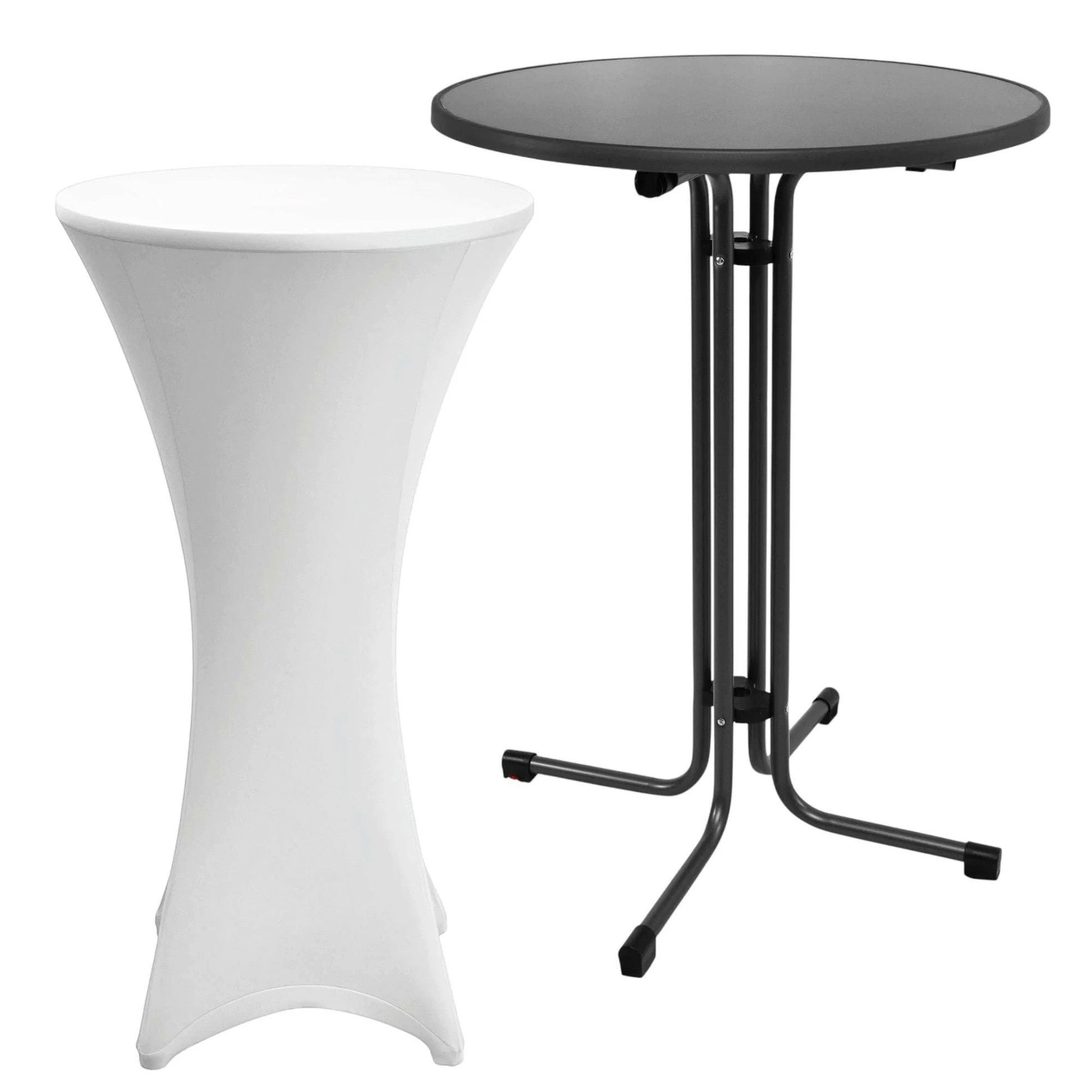 Beautissu Stehtisch Outdoor Stehtisch Sylt, klappbar, Ø80cm, Weiß, mit Husse, Platzsparender Bistrotisch in Gastro-Qualität