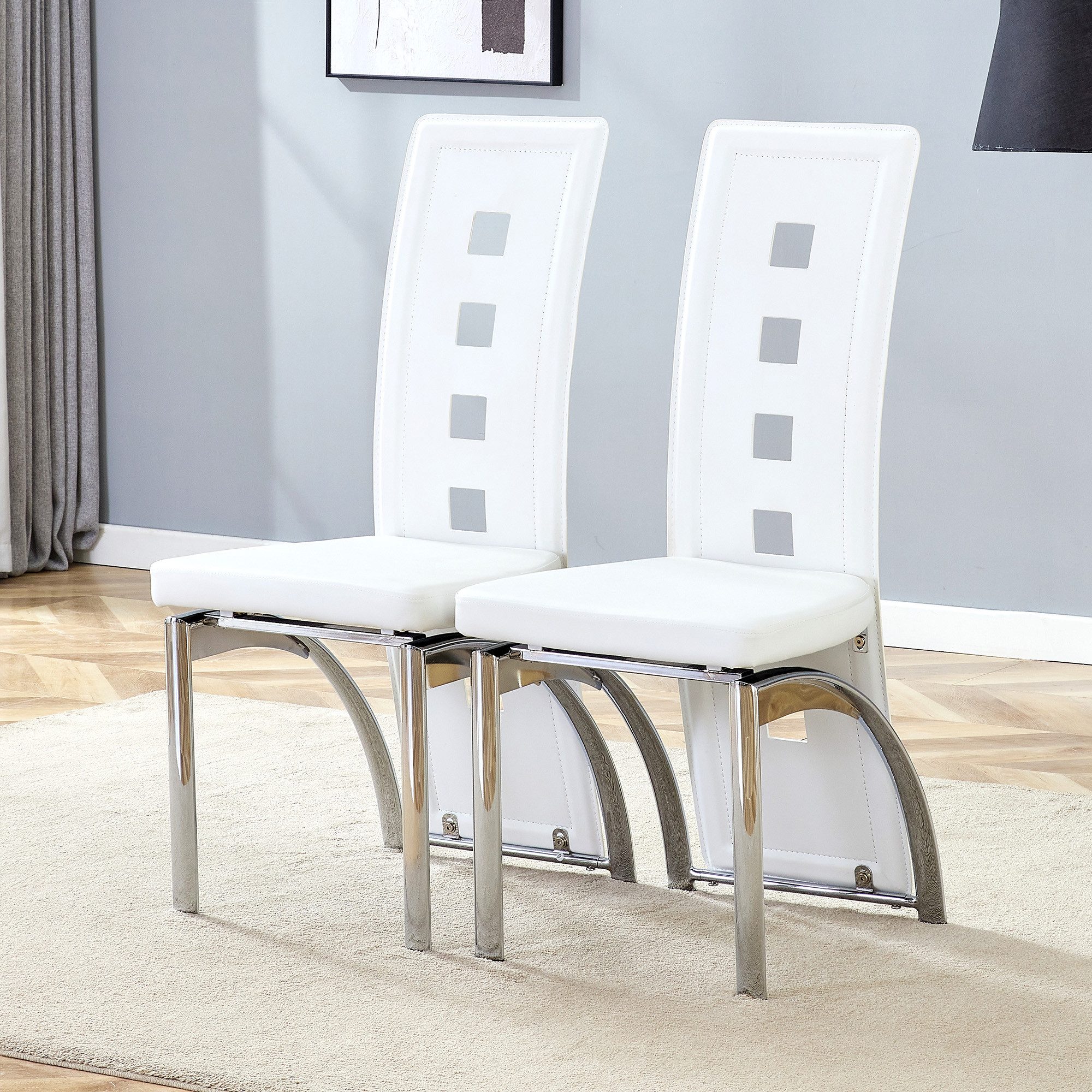 Odikalo Esszimmerstuhl Polsterstuhl Esszimmerstühle 2er-Set mit Rückenlehne (Europäische Design-Esszimmerstühle mit Lochmuster PU-Leder+Silberne Metallbeine 102,5 hoch für modernes Ess- oder Wohnzimmer)