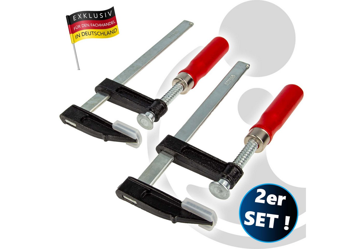 Thumbnail - EUROTOOLS Schraubzwinge Schraubzwingen-Satz, 2-teilig, 50 mm x 150 mm, Doppelpack, Temperguss
